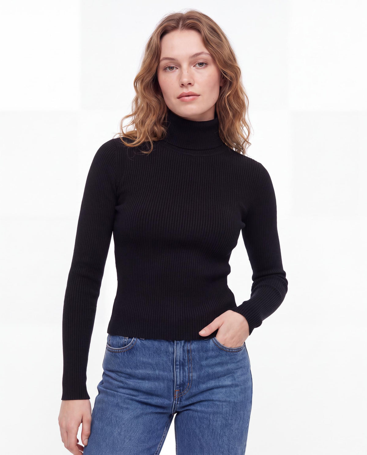 Ribbed Turtleneck Fitted Sweater
