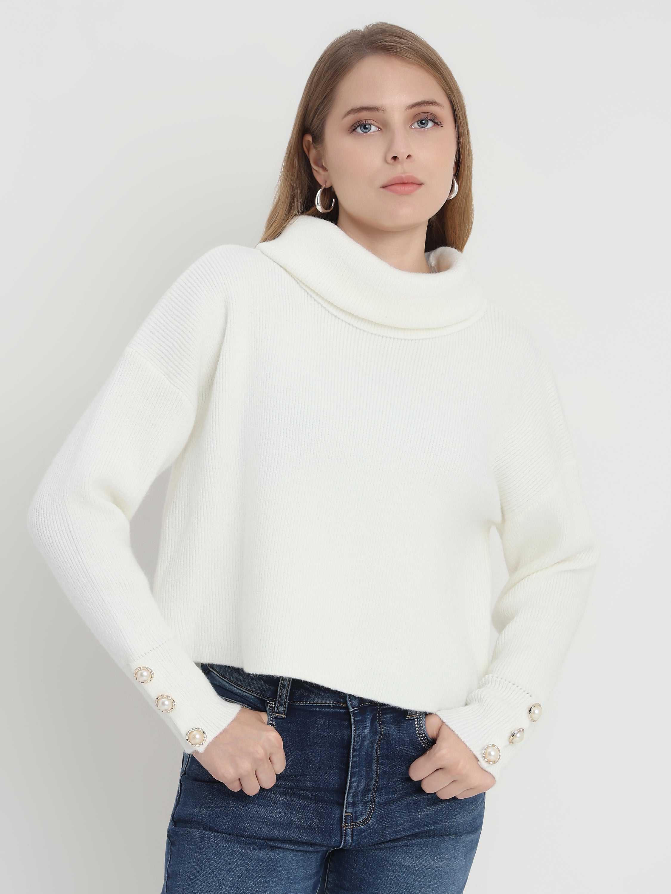 Ribbed Turtleneck Knit Sweater