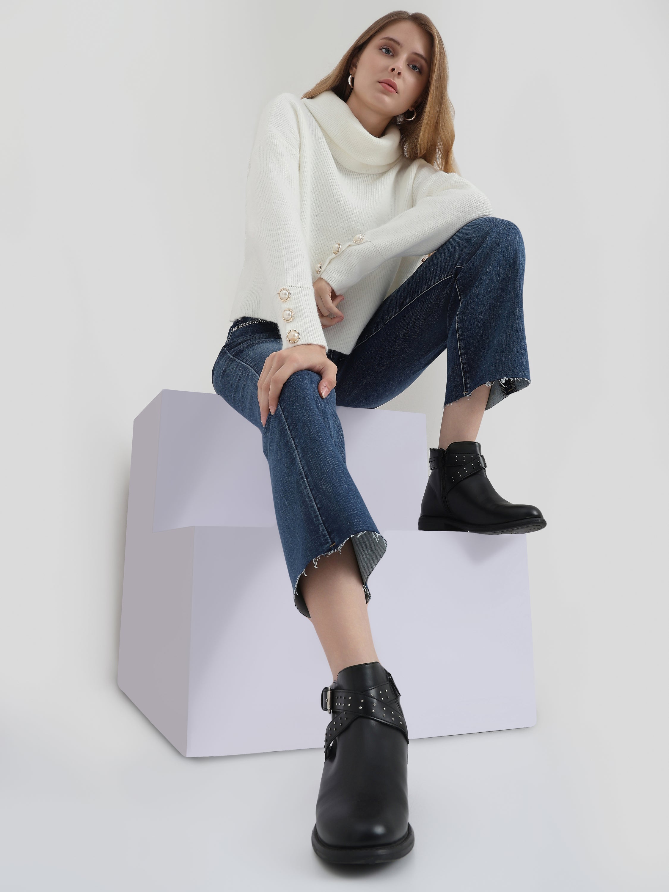 Ribbed Turtleneck Knit Sweater