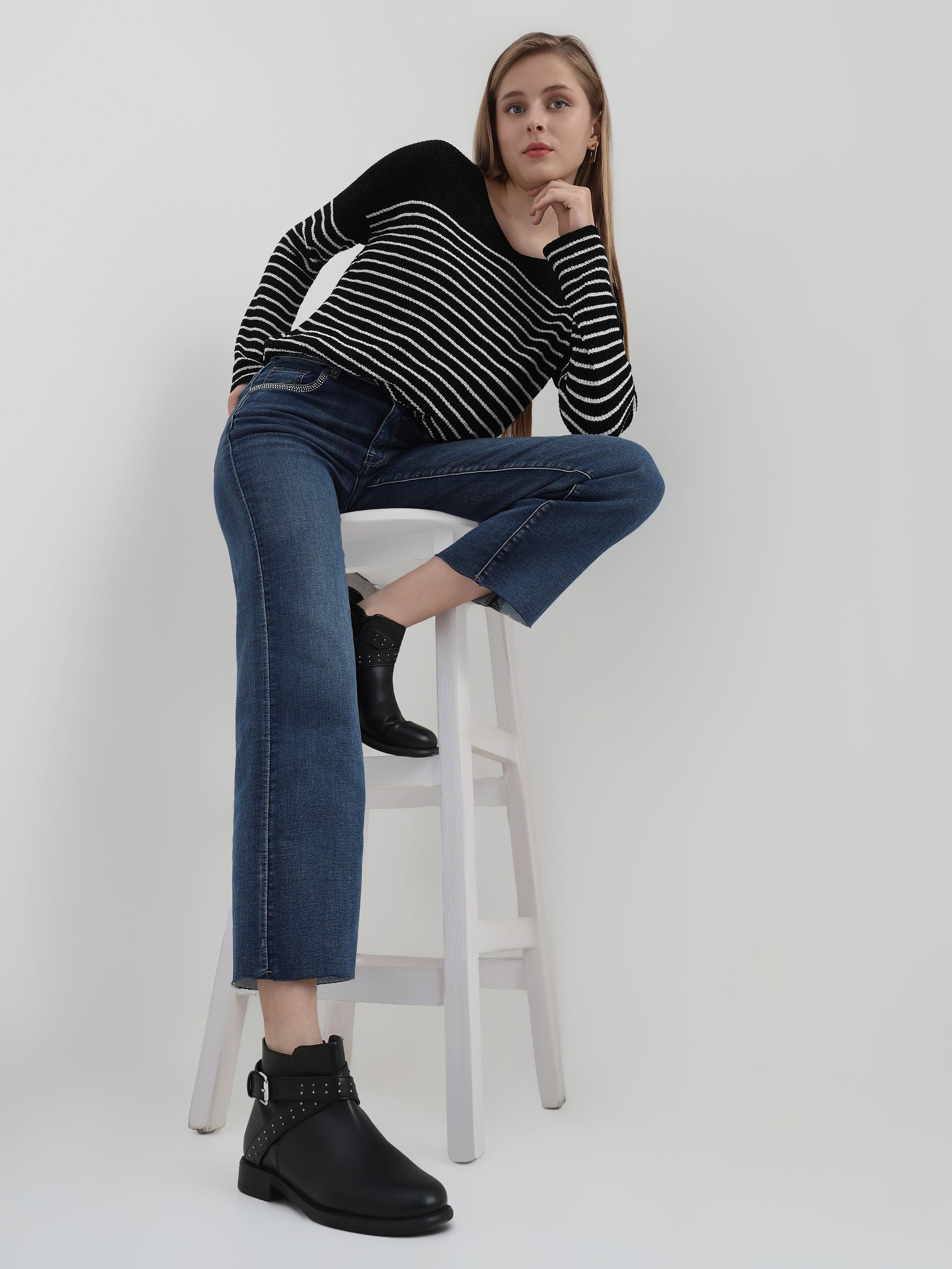 Striped V-Neck Knit Top