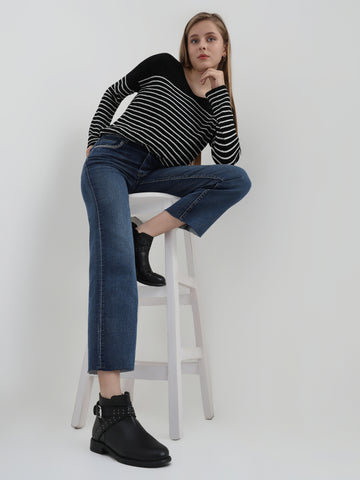 Striped V-Neck Knit Top