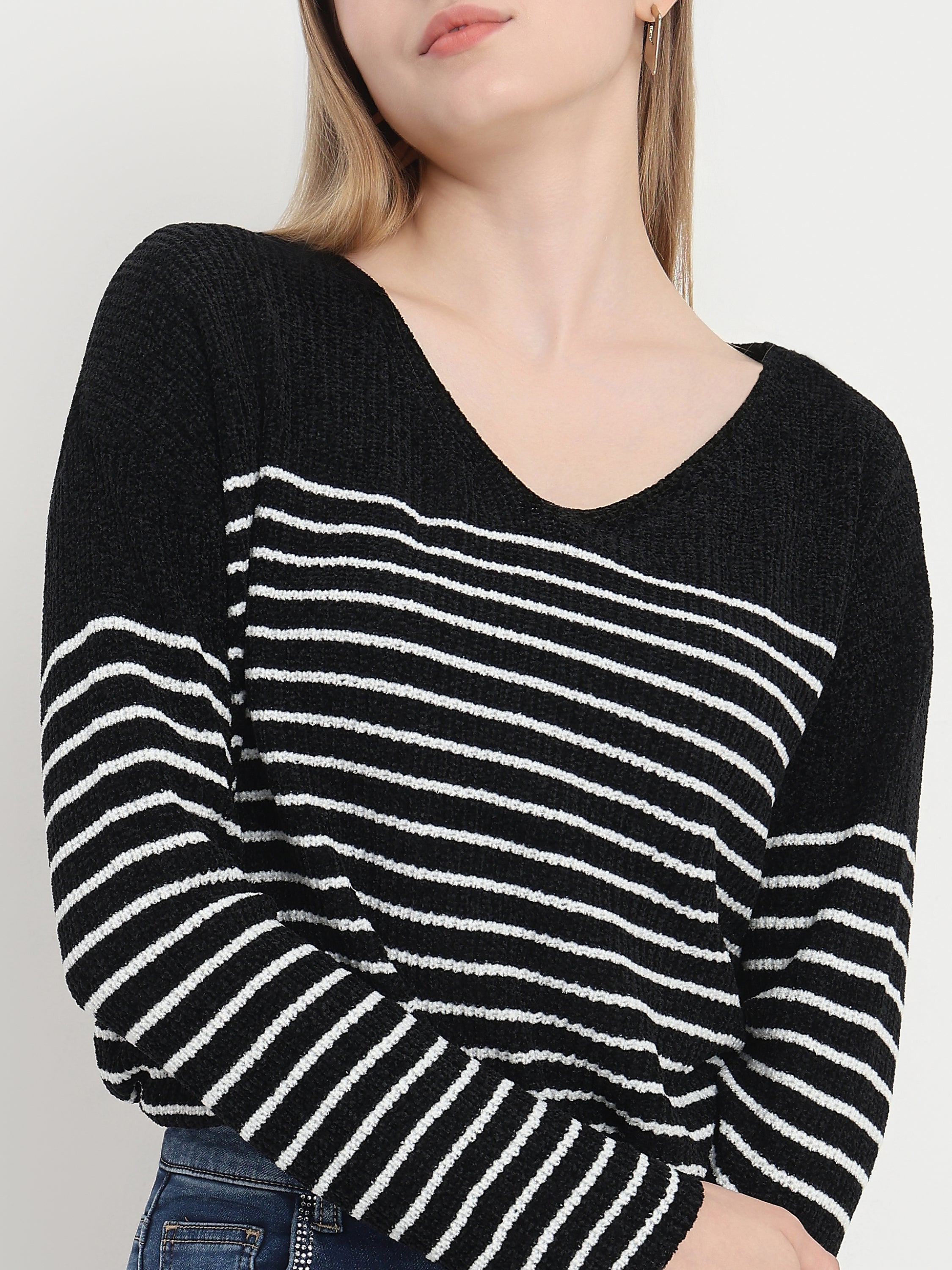 Striped V-Neck Knit Top
