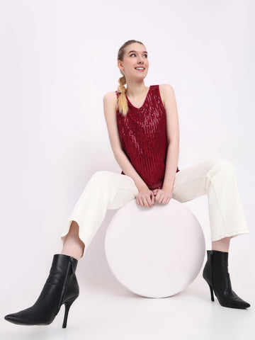 Sequin Embellished Sleeveless Top