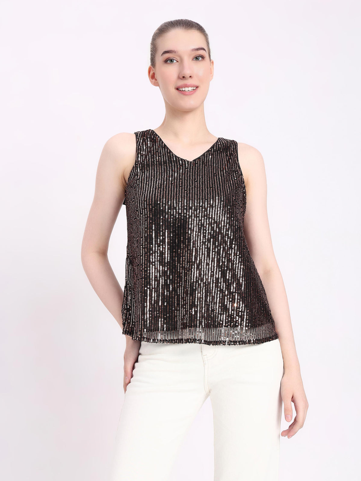 Sequin Embellished Sleeveless Top