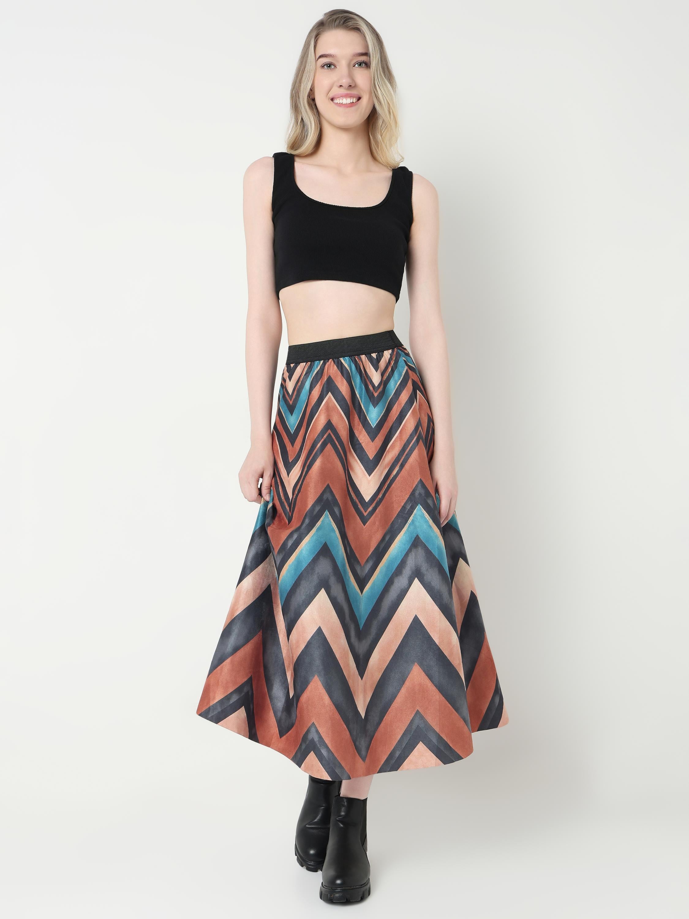 Chevron Print Maxi Skirt