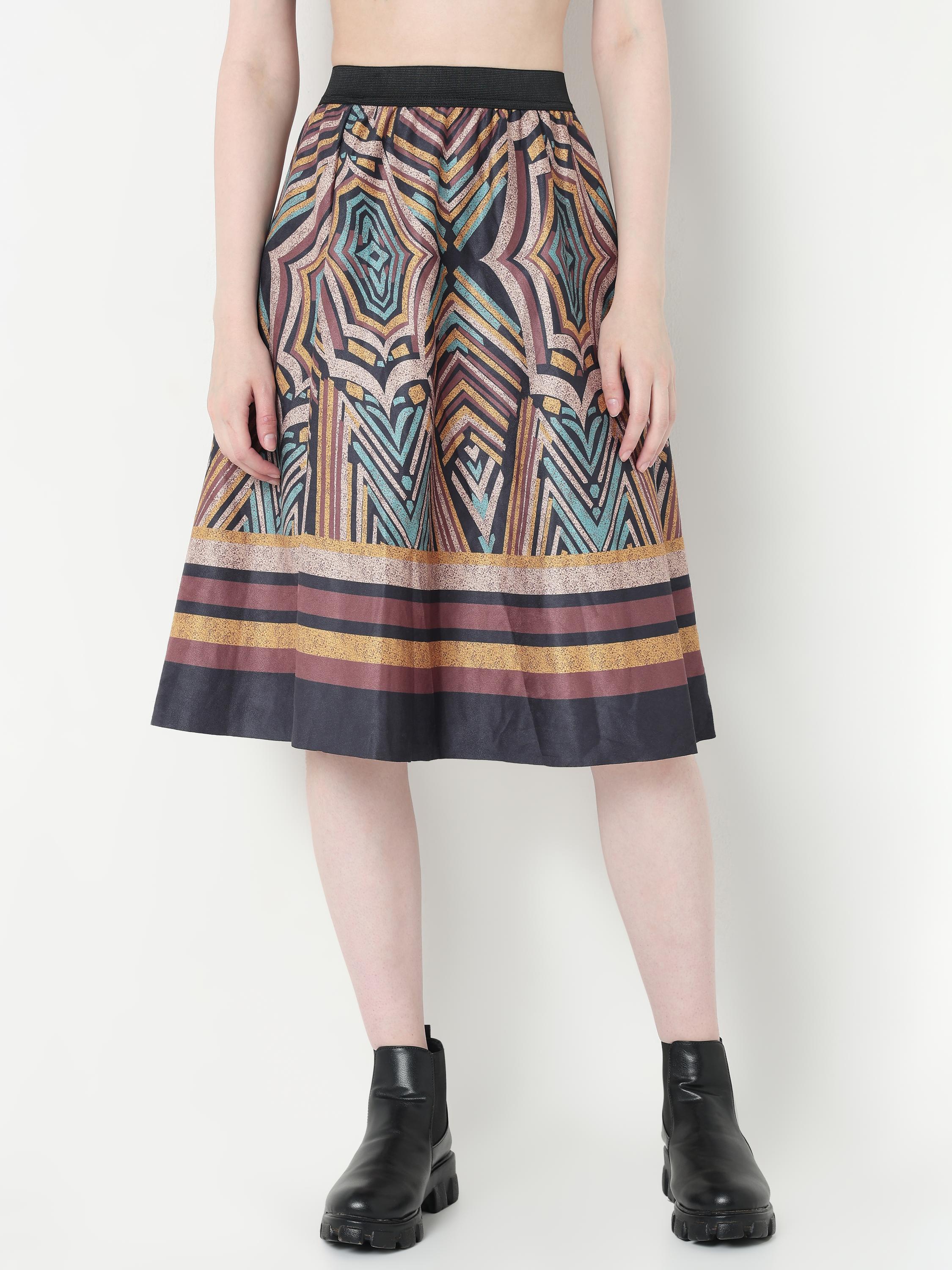 Vibrant Geometric Print Midi Skirt