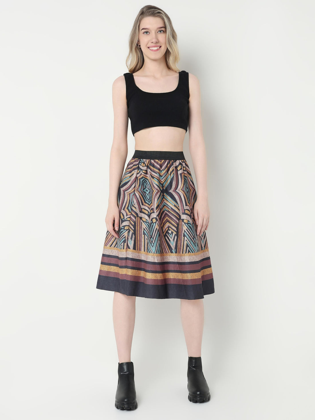 Vibrant Geometric Print Midi Skirt