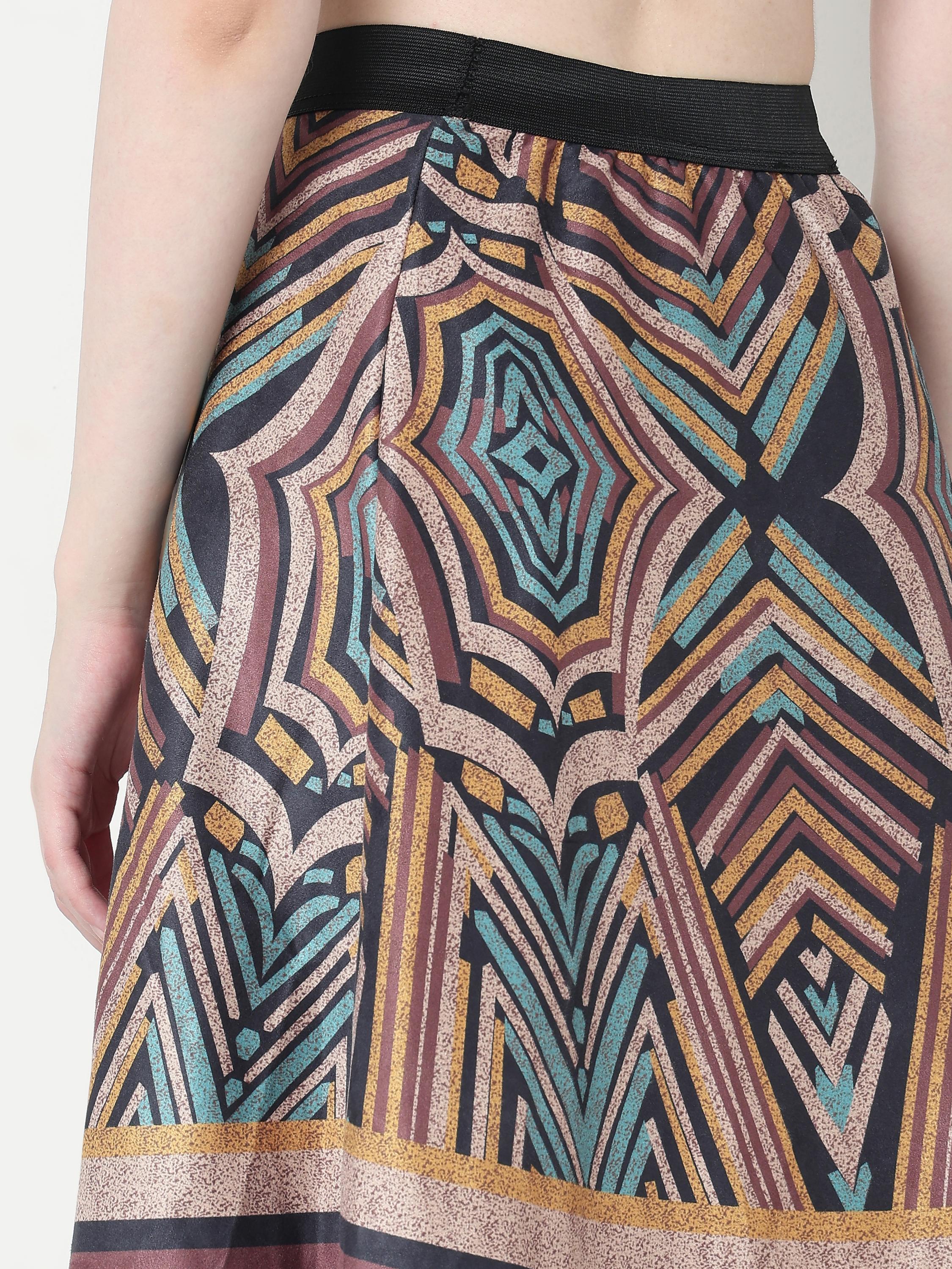 Vibrant Geometric Print Midi Skirt