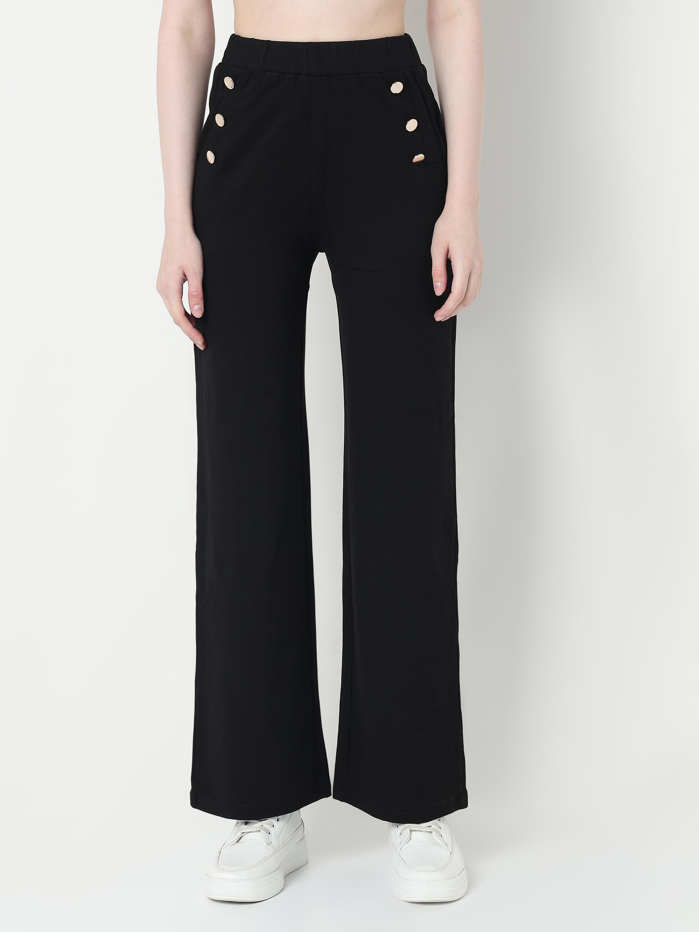 High-Waist Wide-Leg Pants with Button Detail