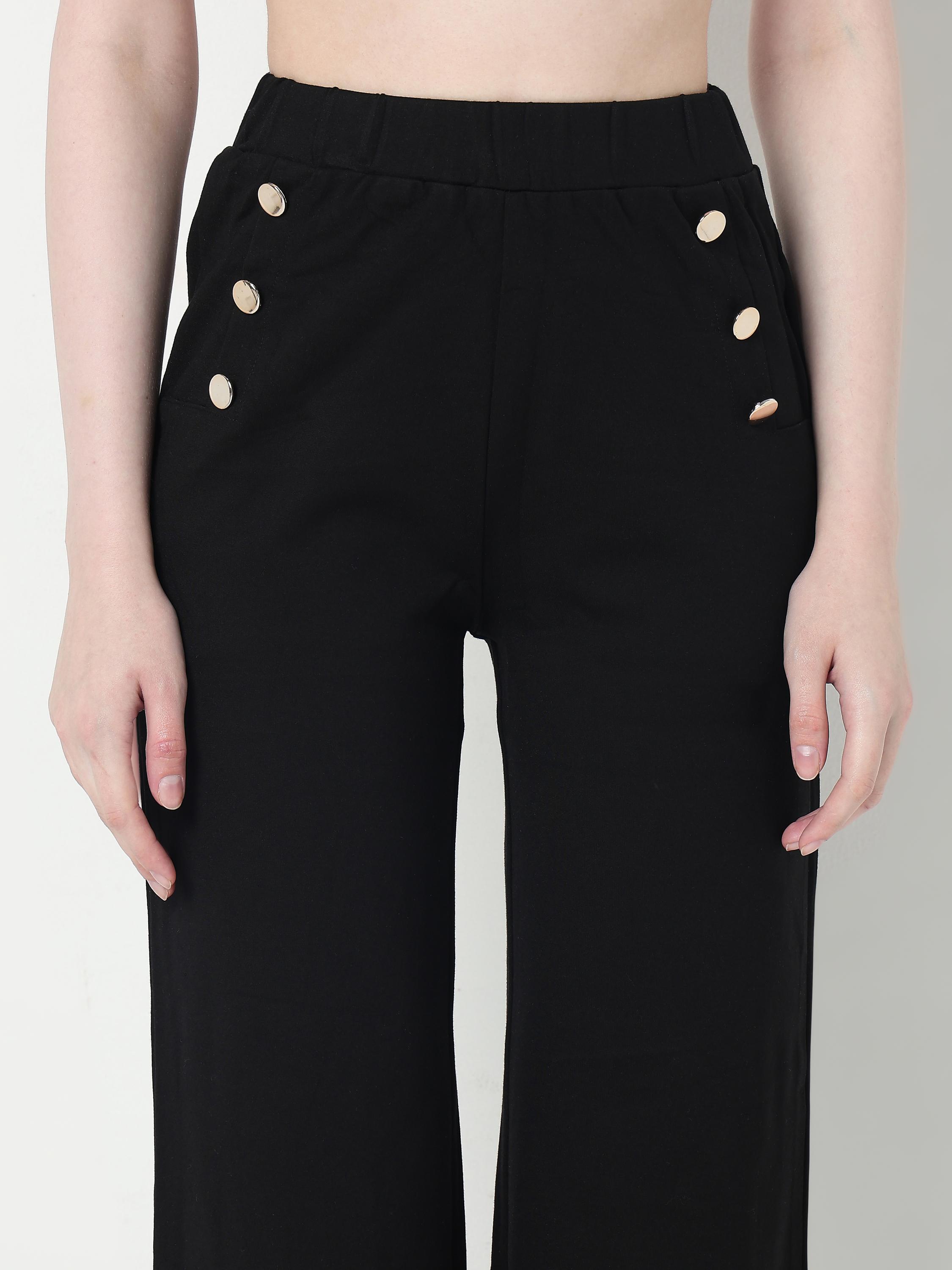 High-Waist Wide-Leg Pants with Button Detail