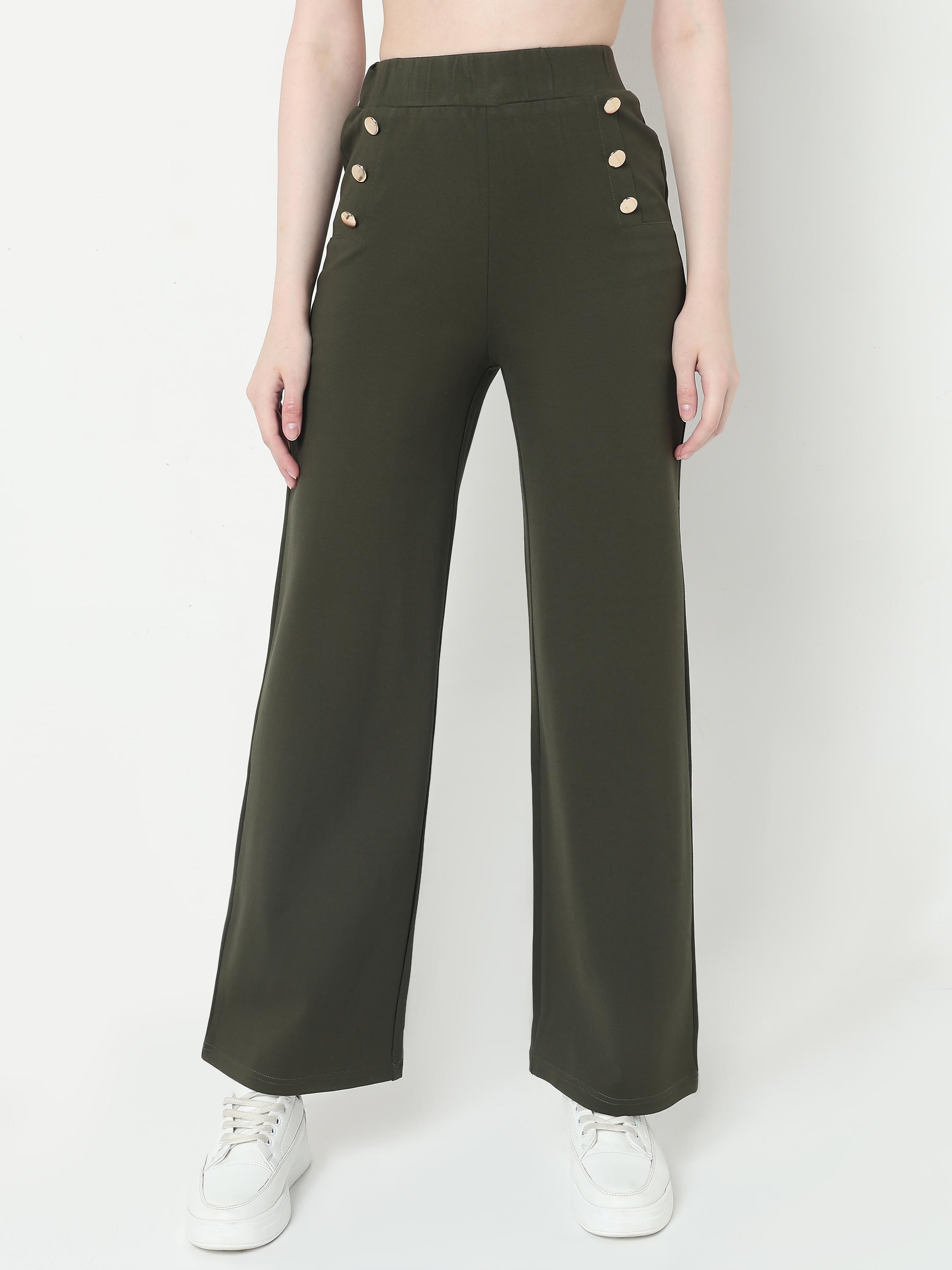 High-Waist Wide-Leg Pants with Button Detail