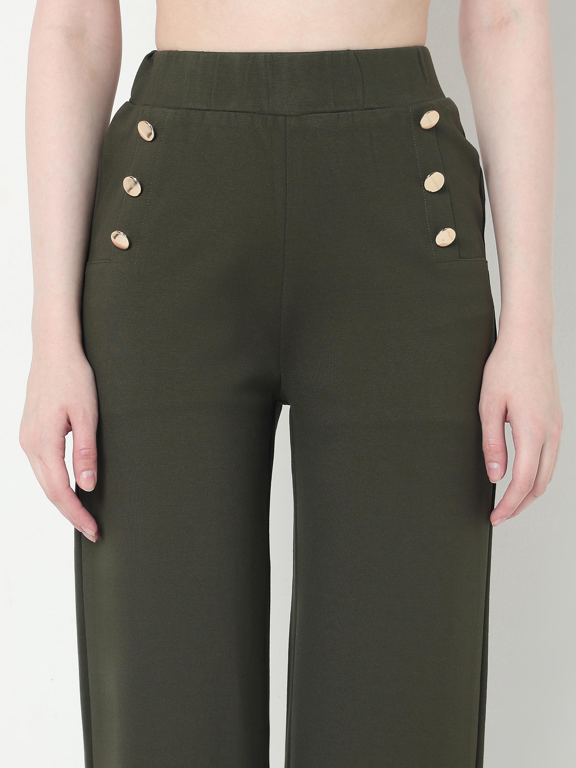 High-Waist Wide-Leg Pants with Button Detail