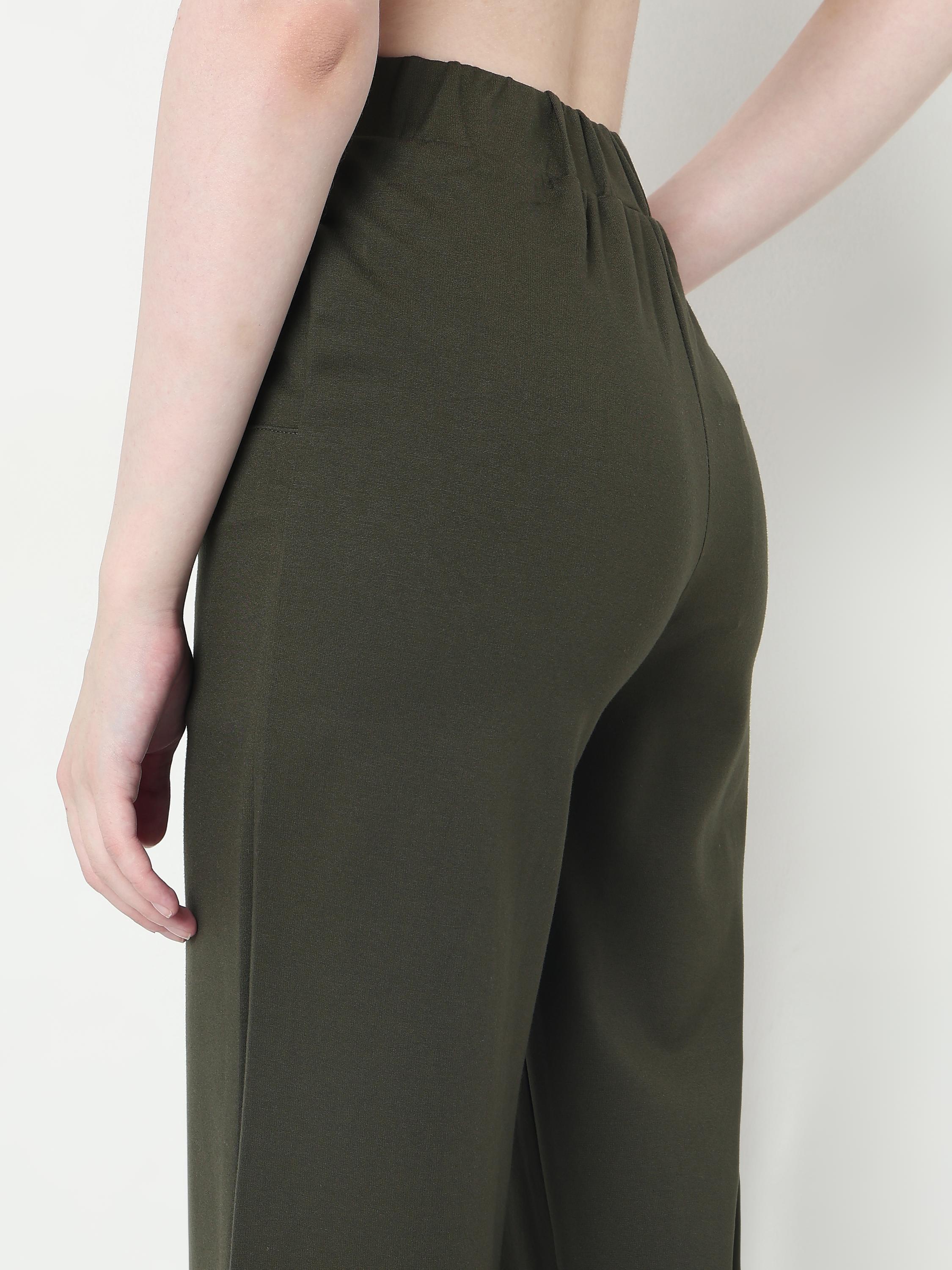 High-Waist Wide-Leg Pants with Button Detail