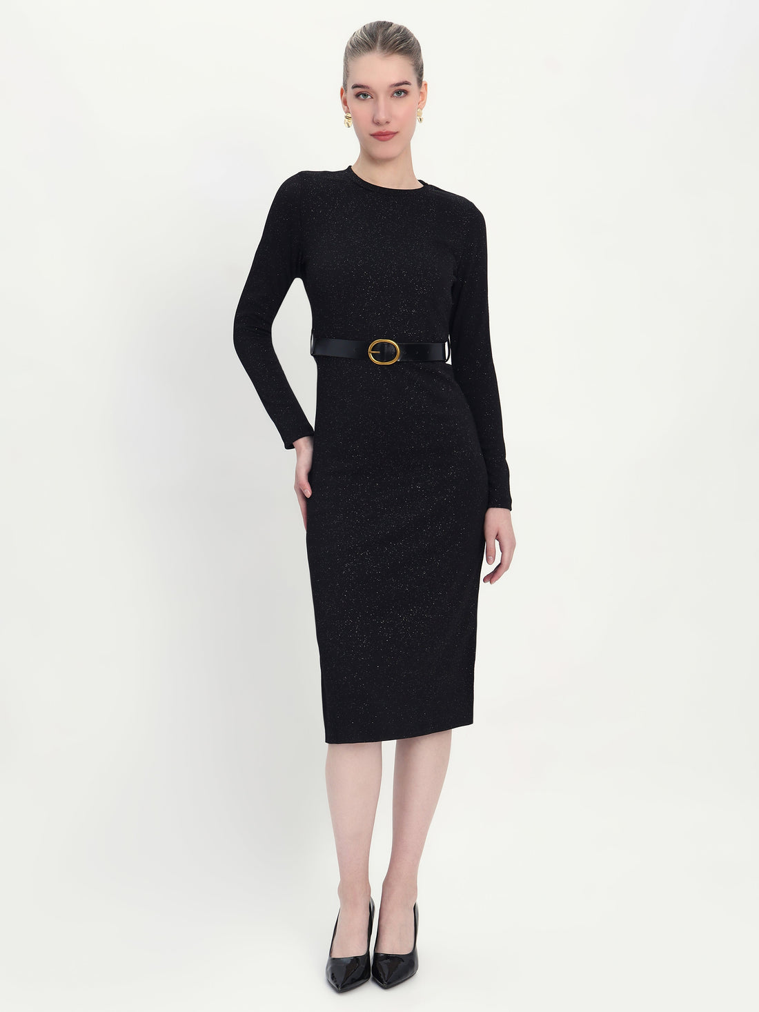 Sleek Sparkle Black Midi Dress