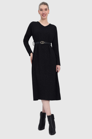 Glitter Knit Midi Dress with Belt