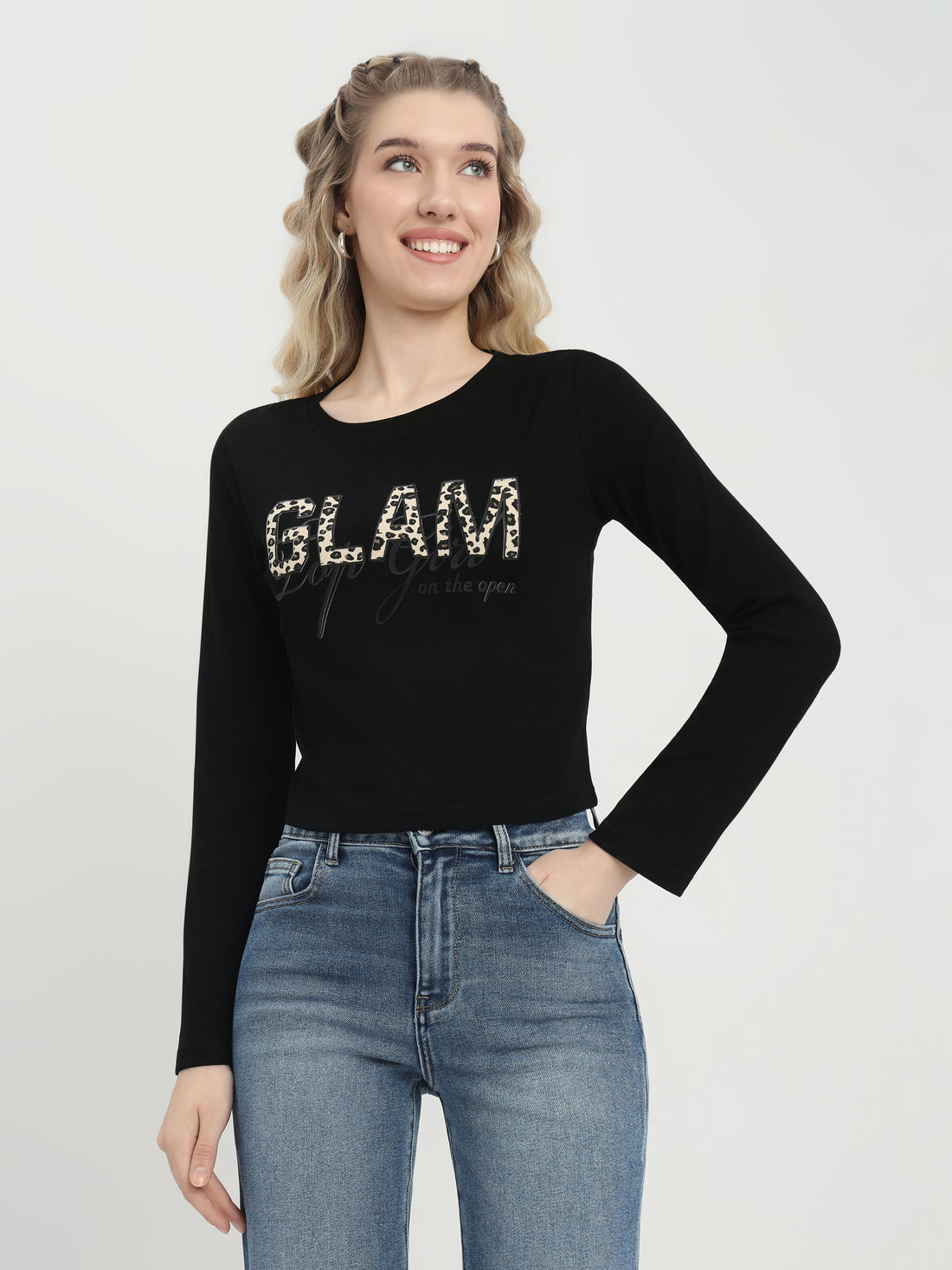 Graphic Long Sleeve Crop Top