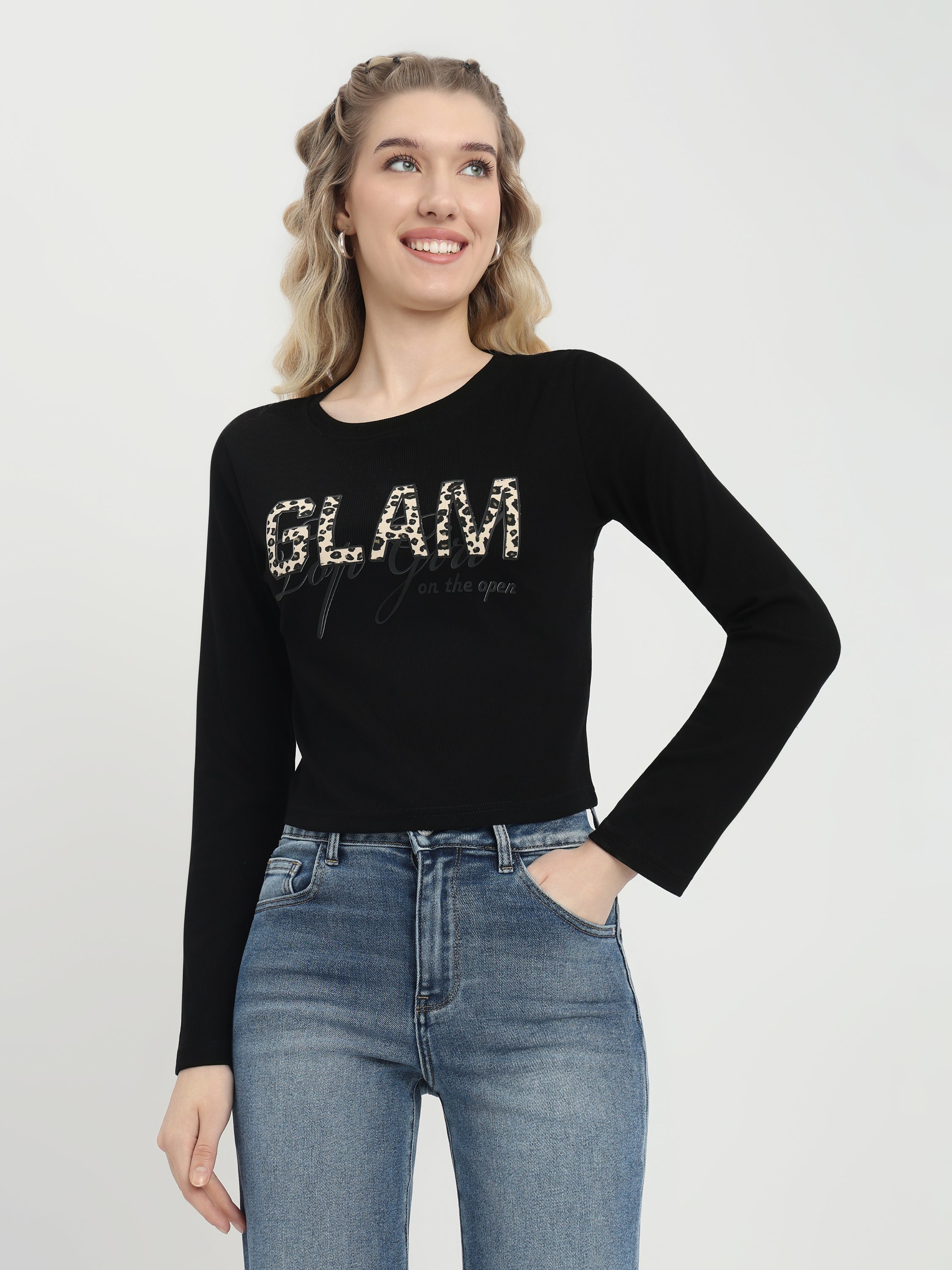 Graphic Long Sleeve Crop Top