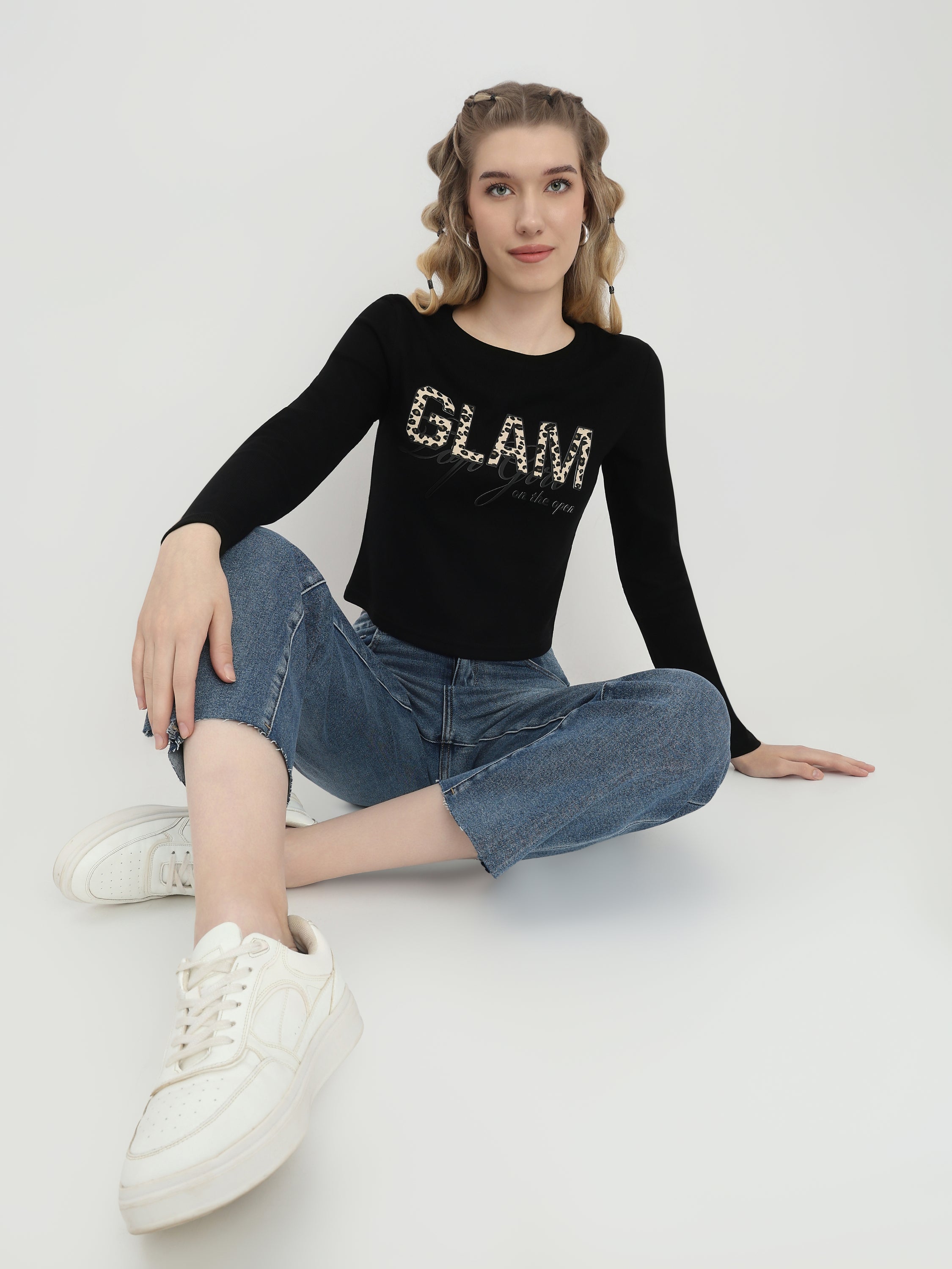 Graphic Long Sleeve Crop Top
