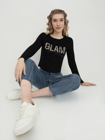 Graphic Long Sleeve Crop Top