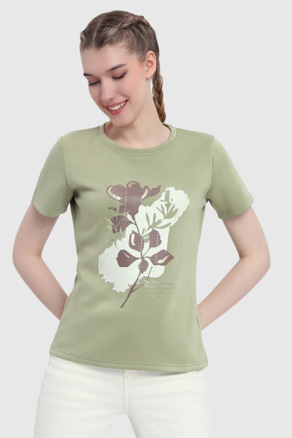 Floral Graphic T-Shirt with Quote Print