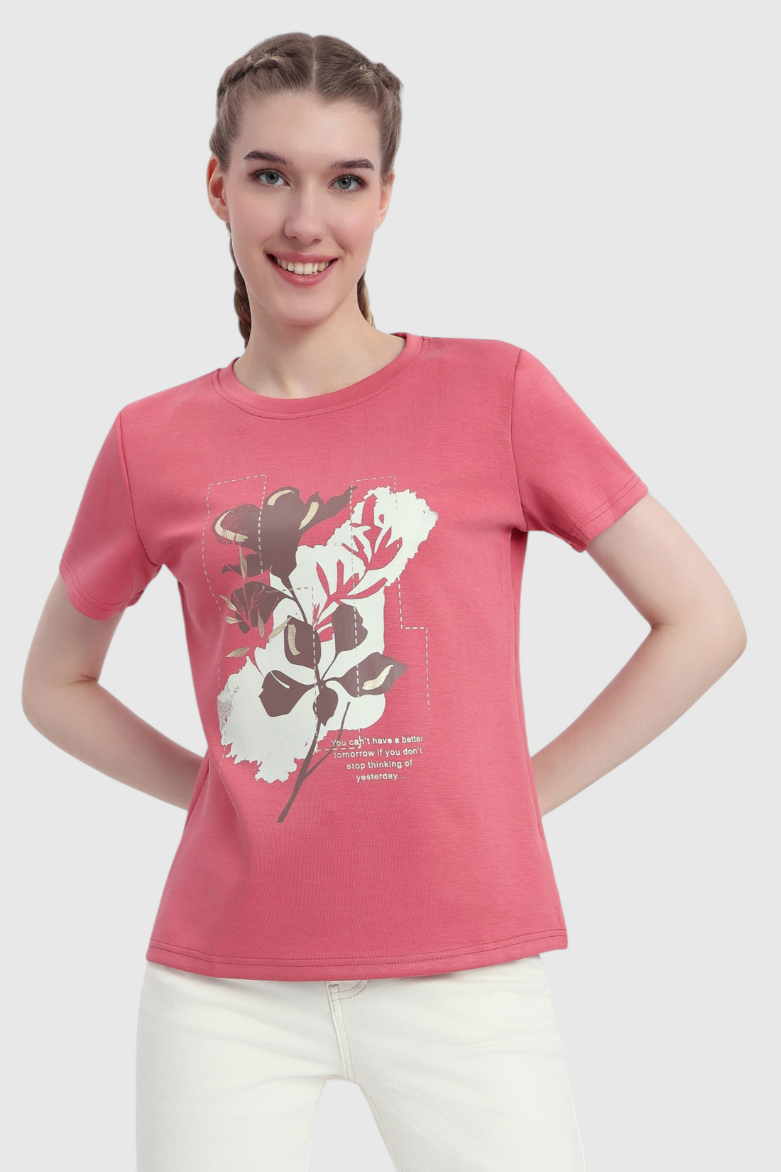 Floral Graphic T-Shirt with Quote Print