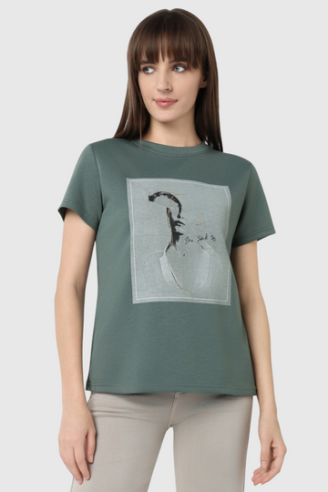 Artistic Portrait Print T-Shirt with Text
