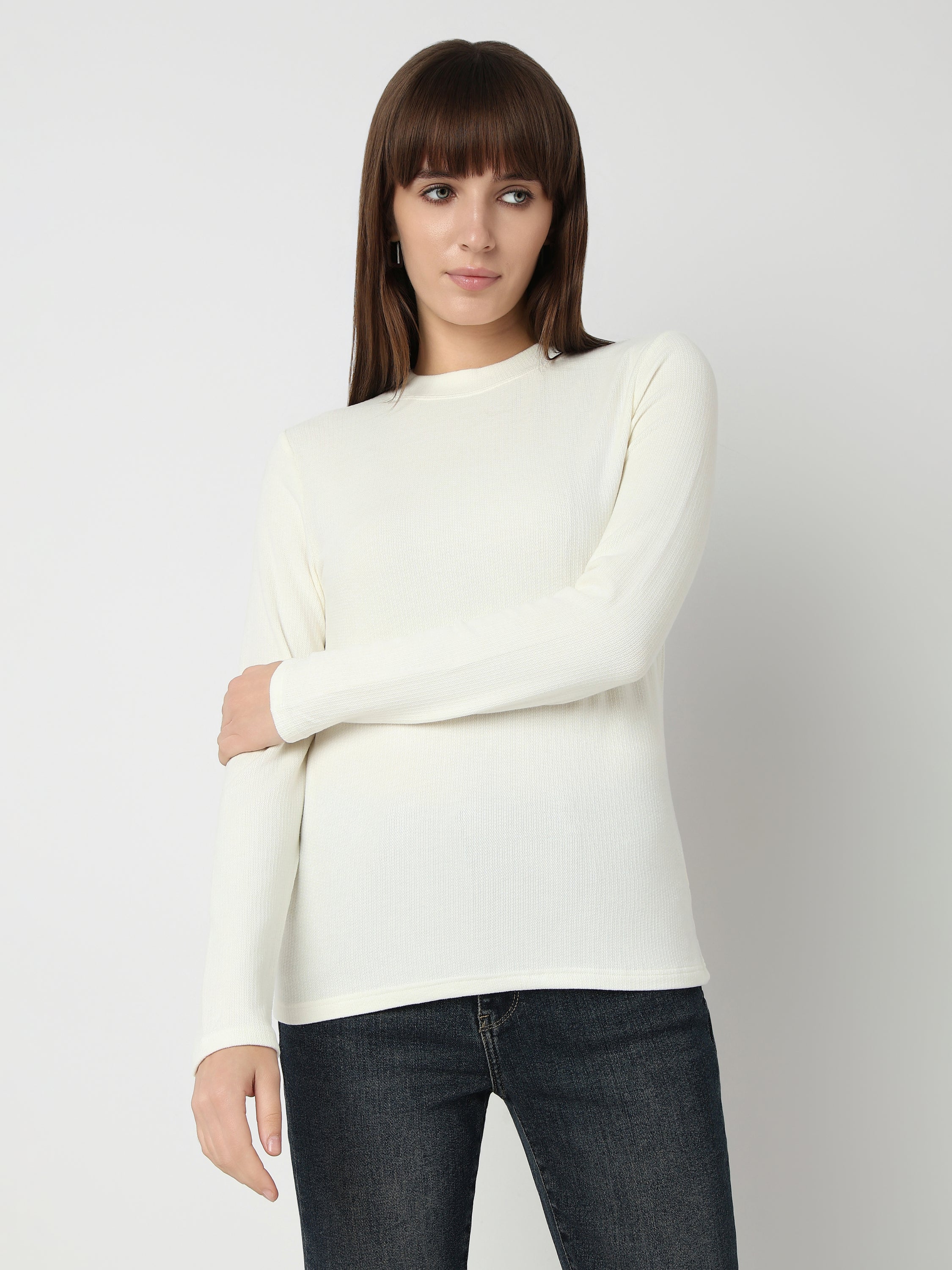 Minimal High Neck Ribbed Long Sleeve Top