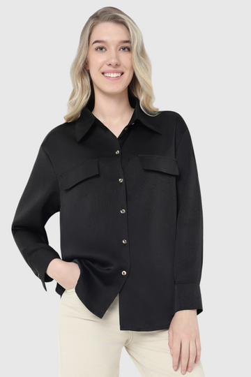 Satin Shirt with Flap Pockets