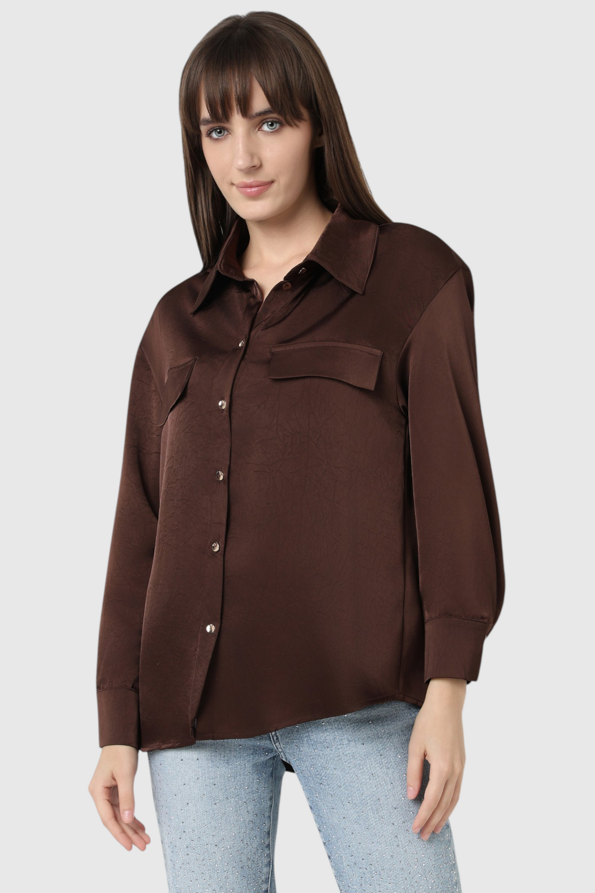 Satin Shirt with Flap Pockets