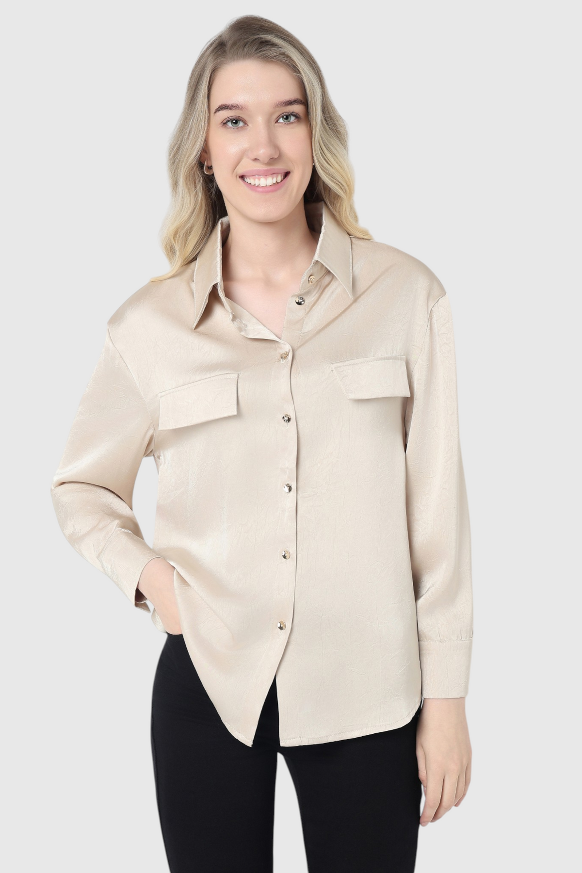 Satin Shirt with Flap Pockets