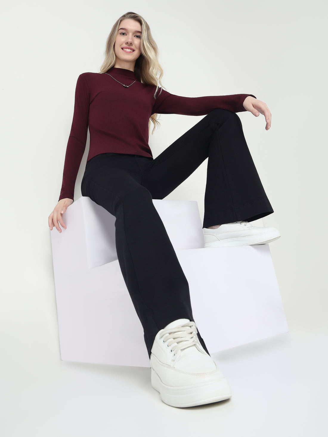 Classic Ribbed Mock Neck Fitted Top