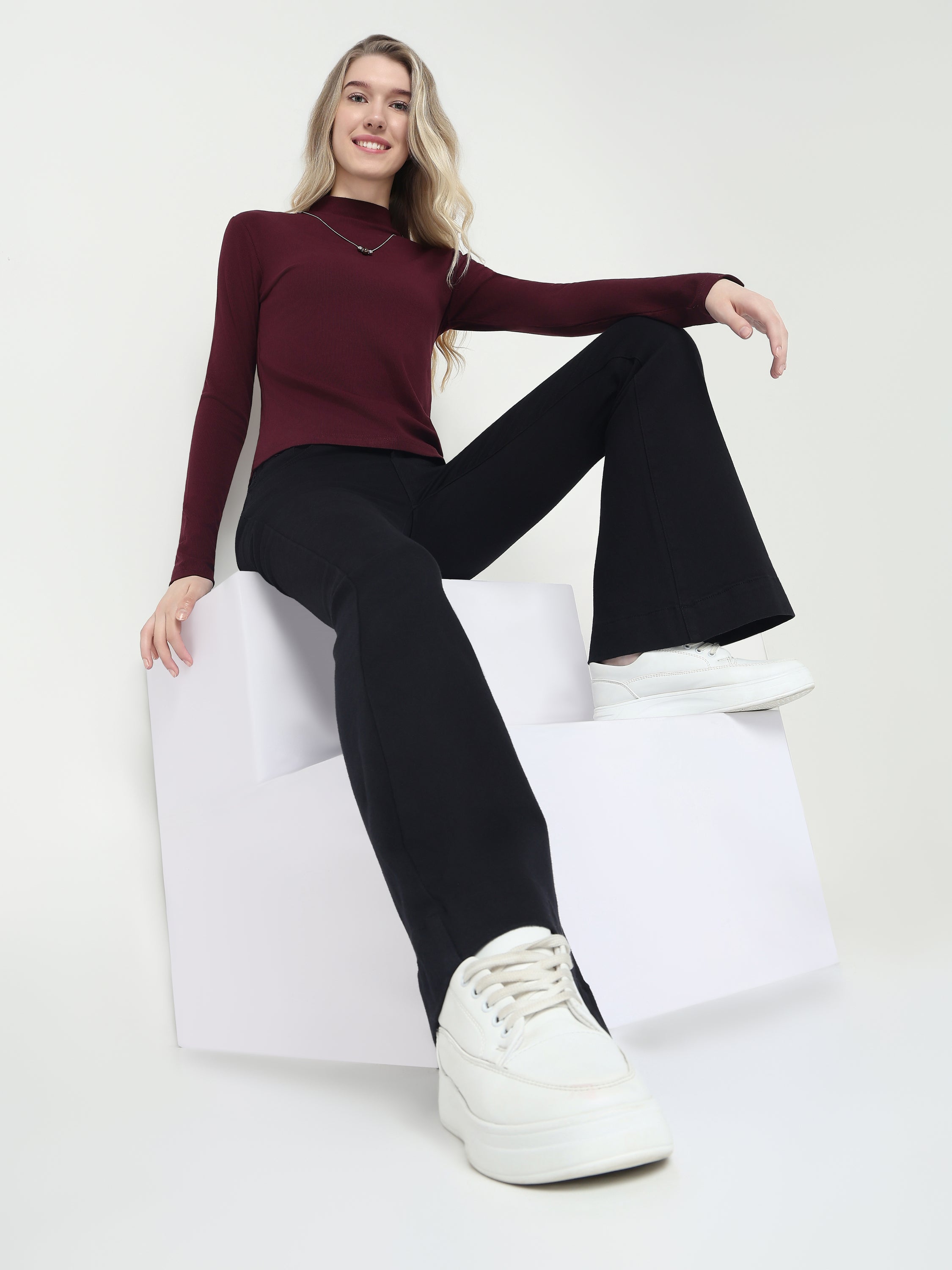Classic Ribbed Mock Neck Fitted Top