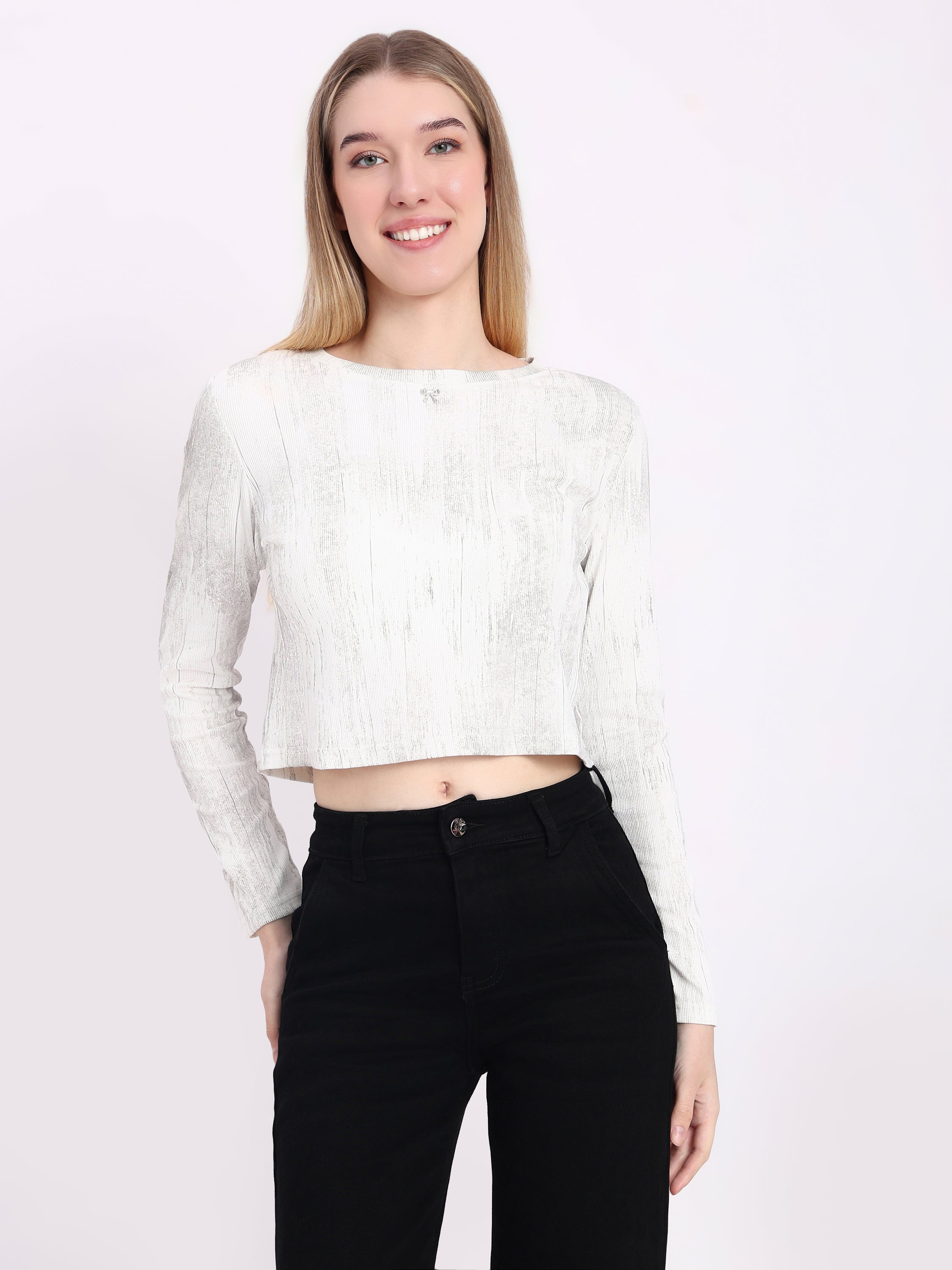 Textured Long Sleeve Crop Top