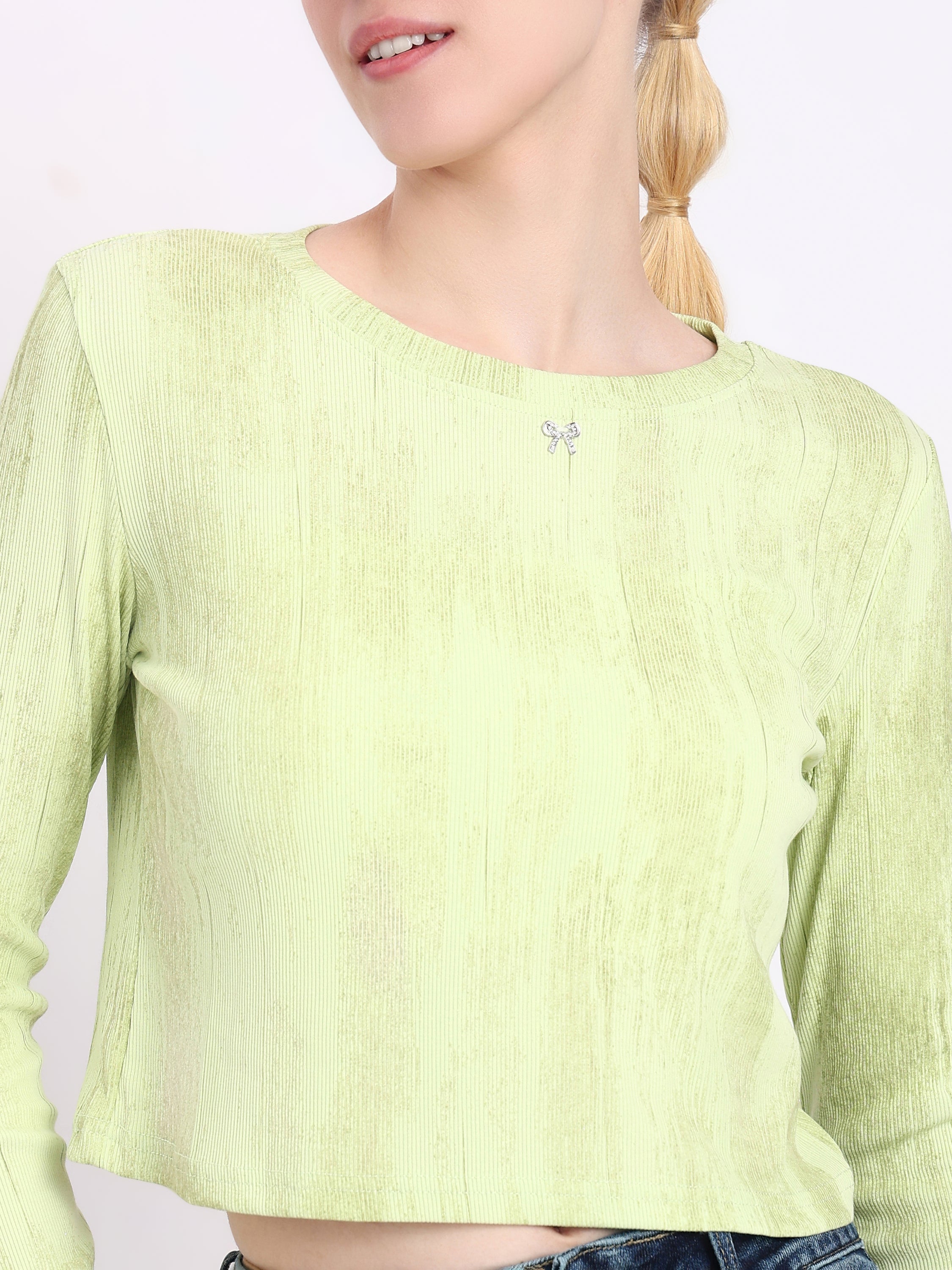 Textured Long Sleeve Crop Top