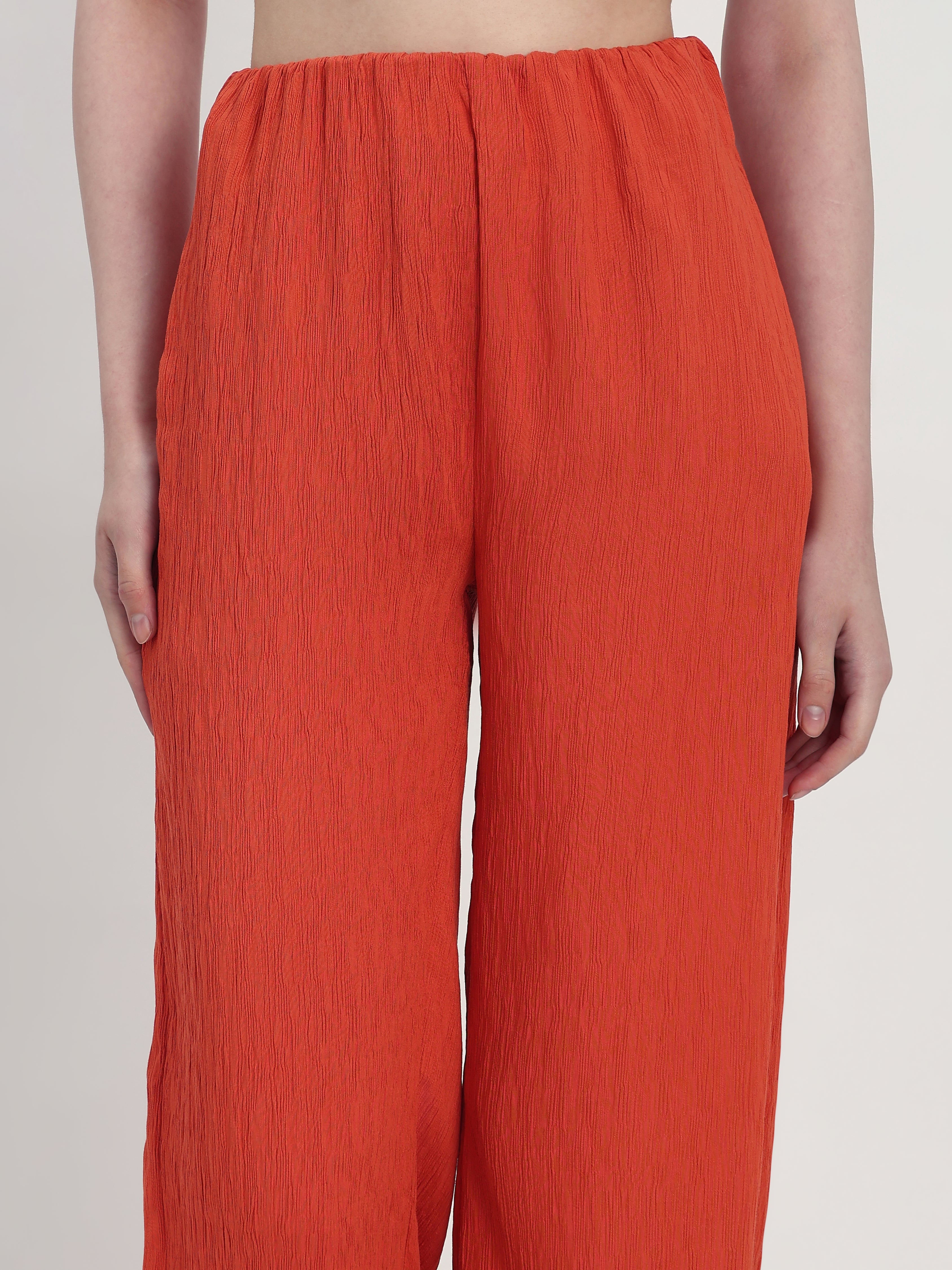 Women's Elegant Rust Orange Button-Down Shirt and Wide-Leg Pants Set