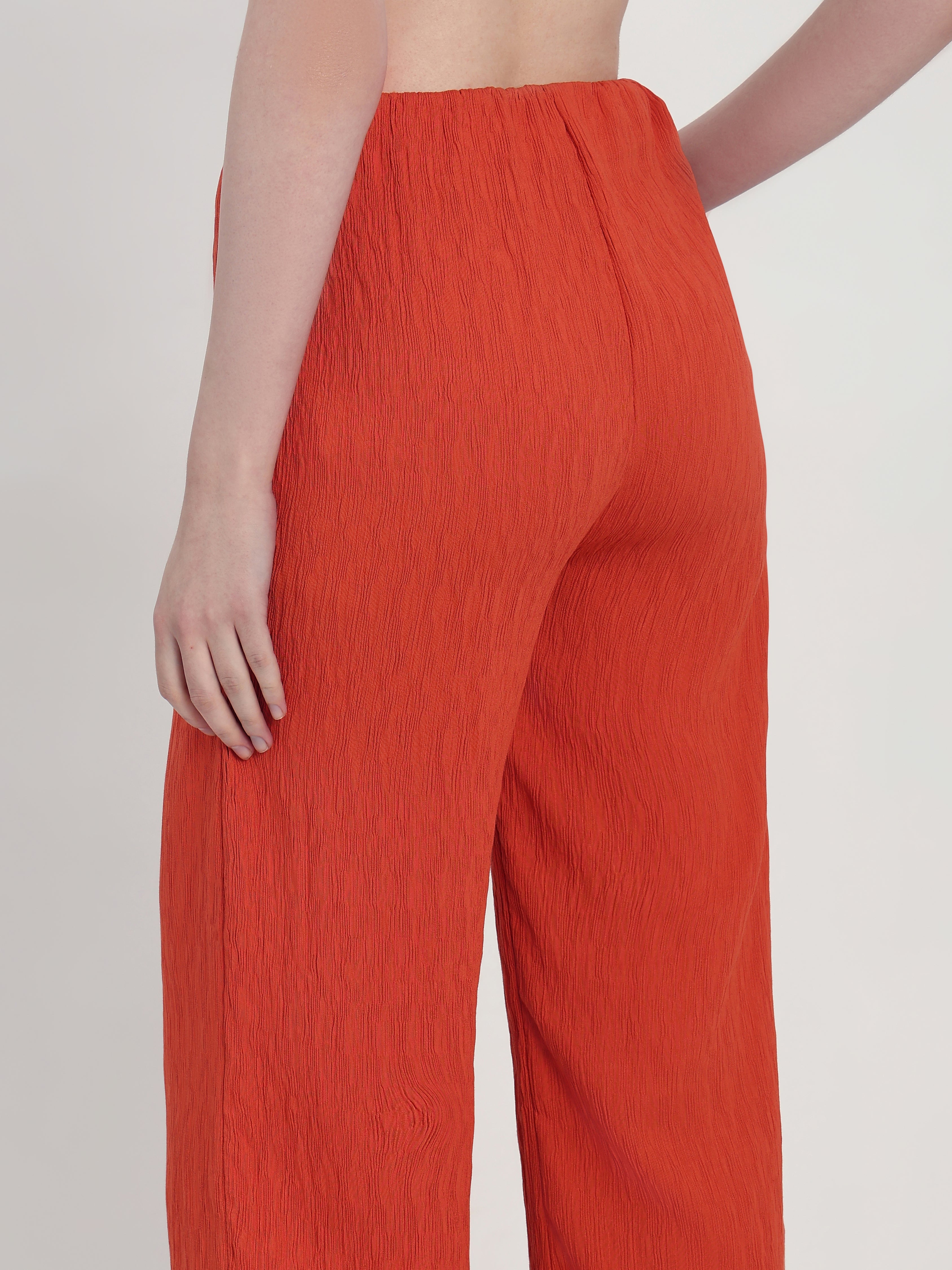 Women's Elegant Rust Orange Button-Down Shirt and Wide-Leg Pants Set