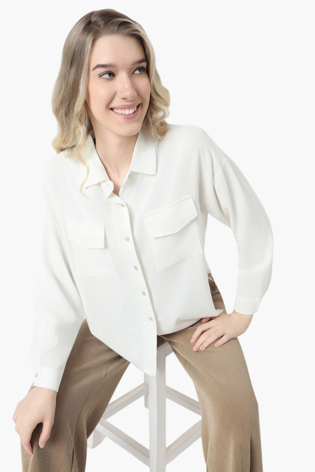 Oversized Shirt with Raw Frayed Hem