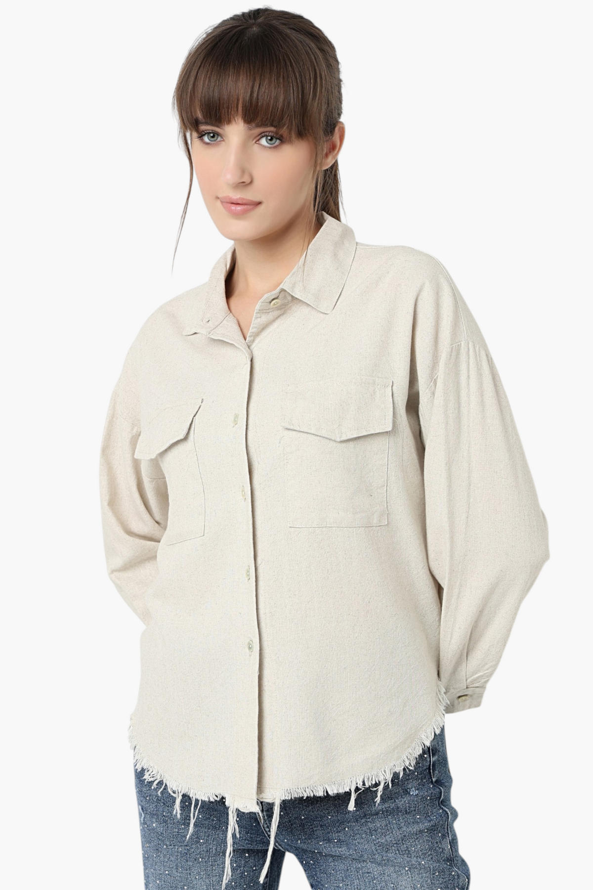 Oversized Shirt with Raw Frayed Hem
