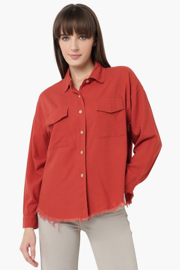 Oversized Shirt with Raw Frayed Hem