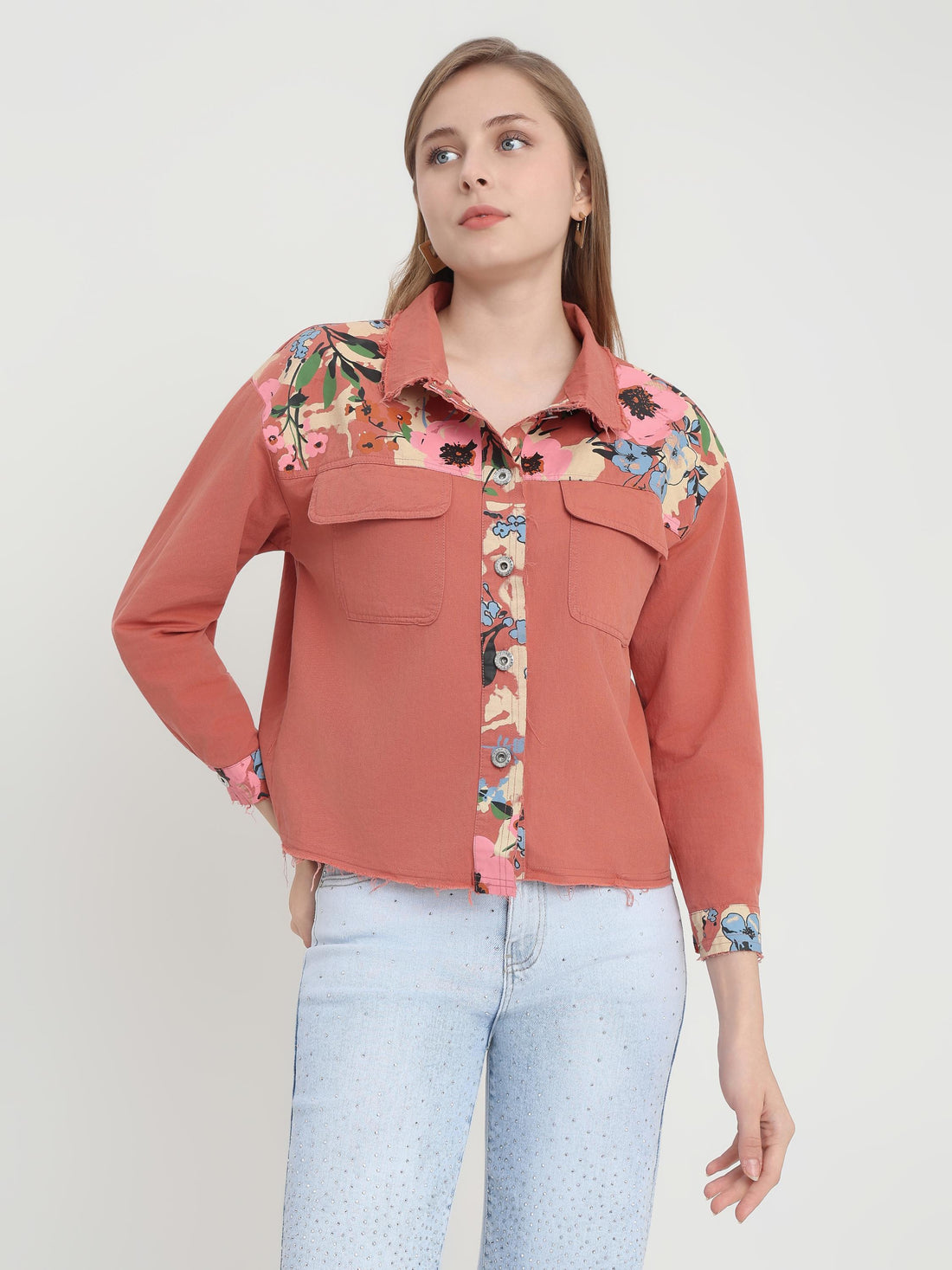 Bloom Contrast Panel Casual Shirt