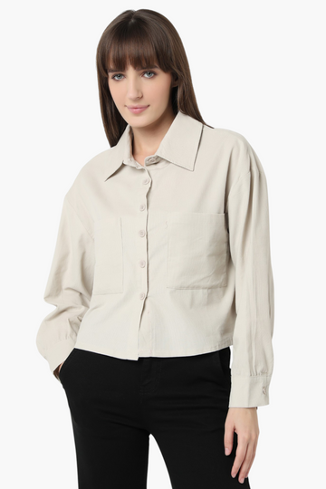 Corduroy Crop Shirt with Dual Chest Pockets