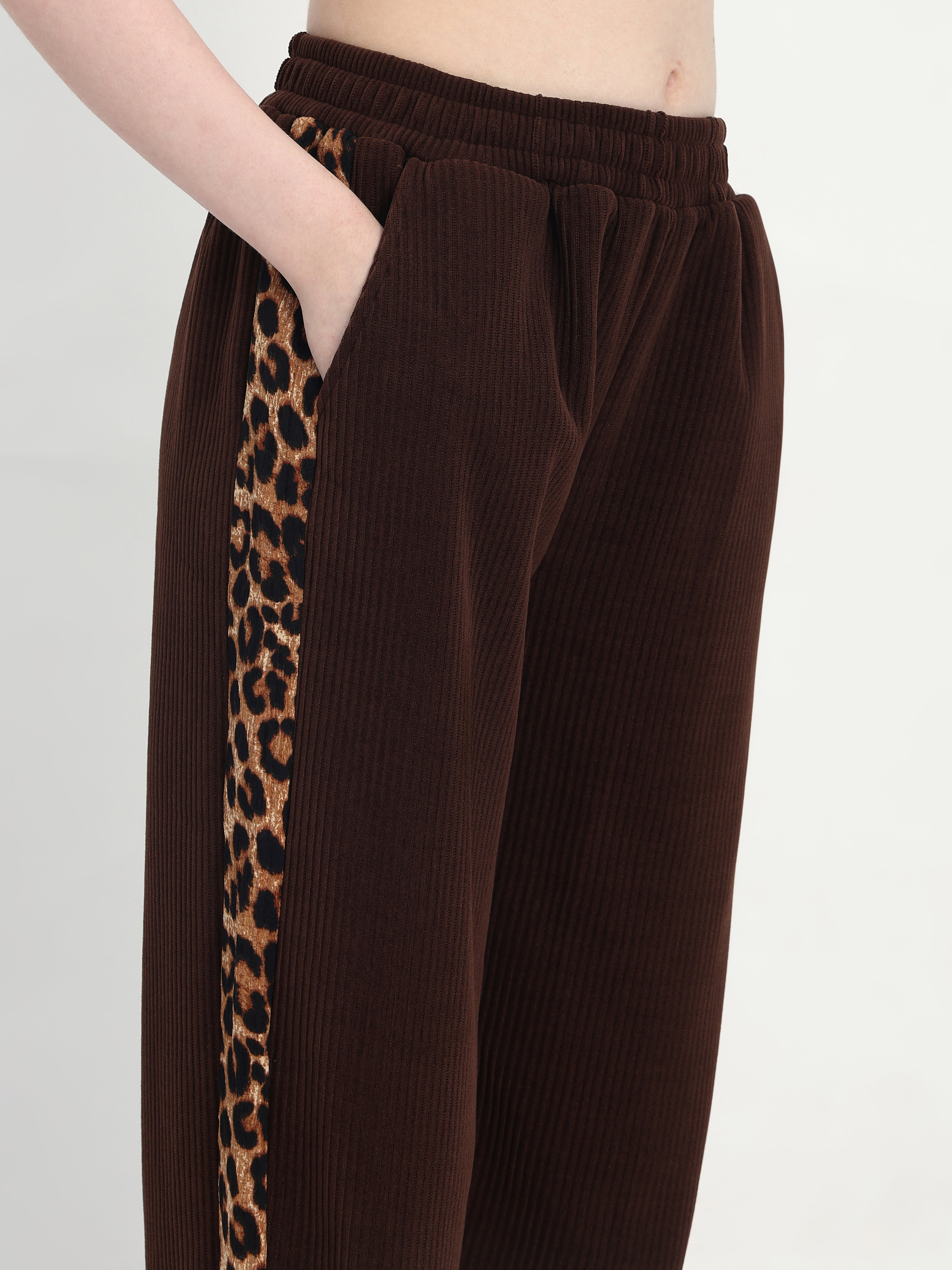 Women’s Lounge Set with Leopard and Denim Patchwork Details