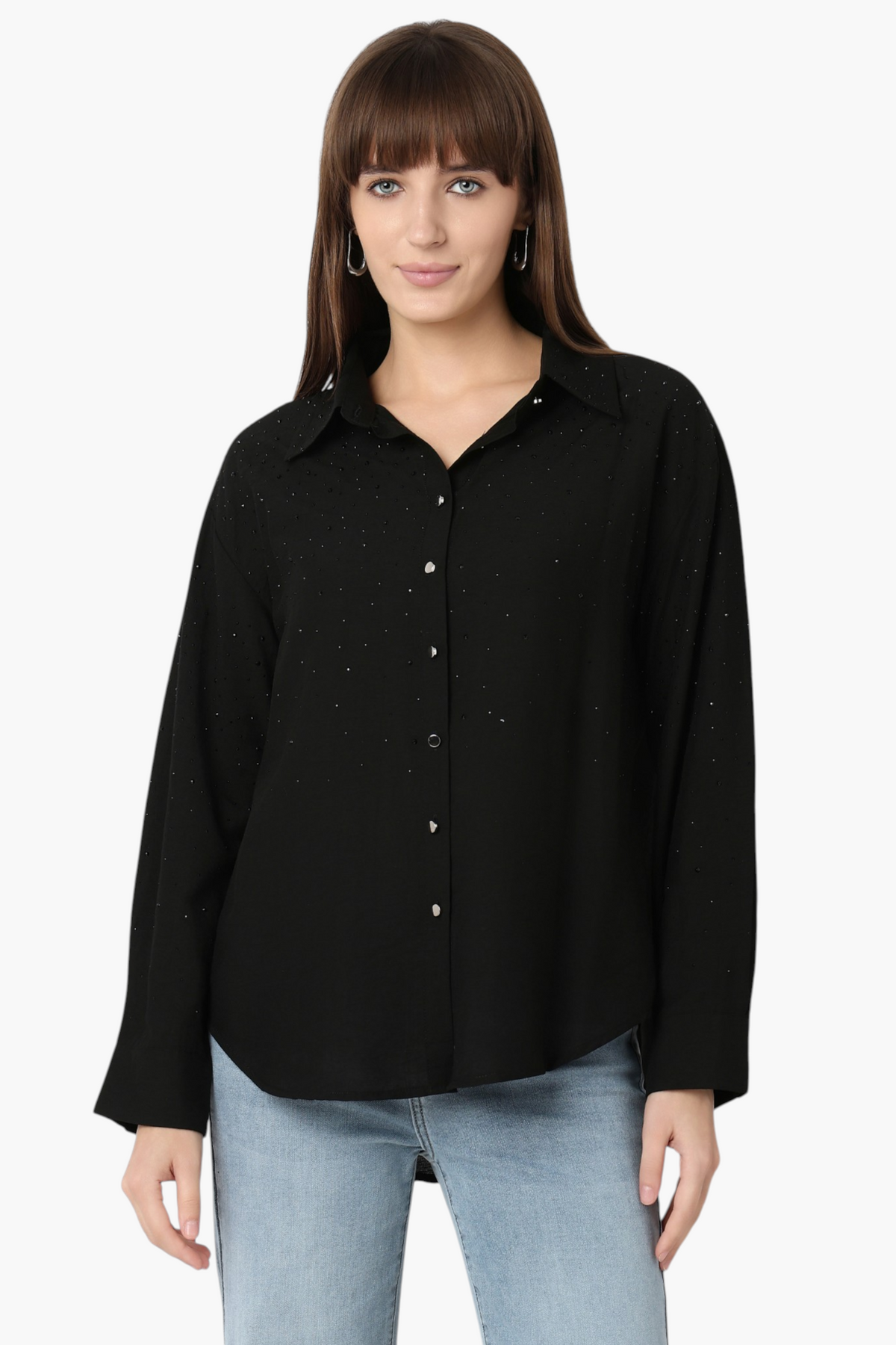Rhinestone Embellished Shirt with Scattered Crystals