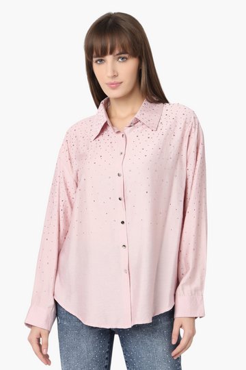 Rhinestone Embellished Shirt with Scattered Crystals