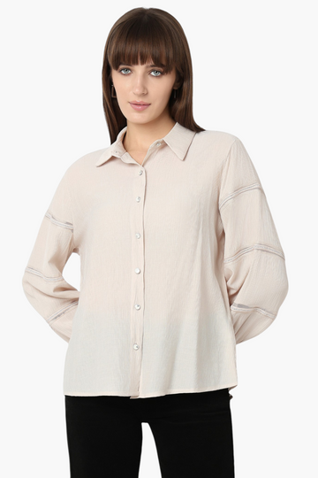 Textured Shirt with Lace Trim Sleeve Detail