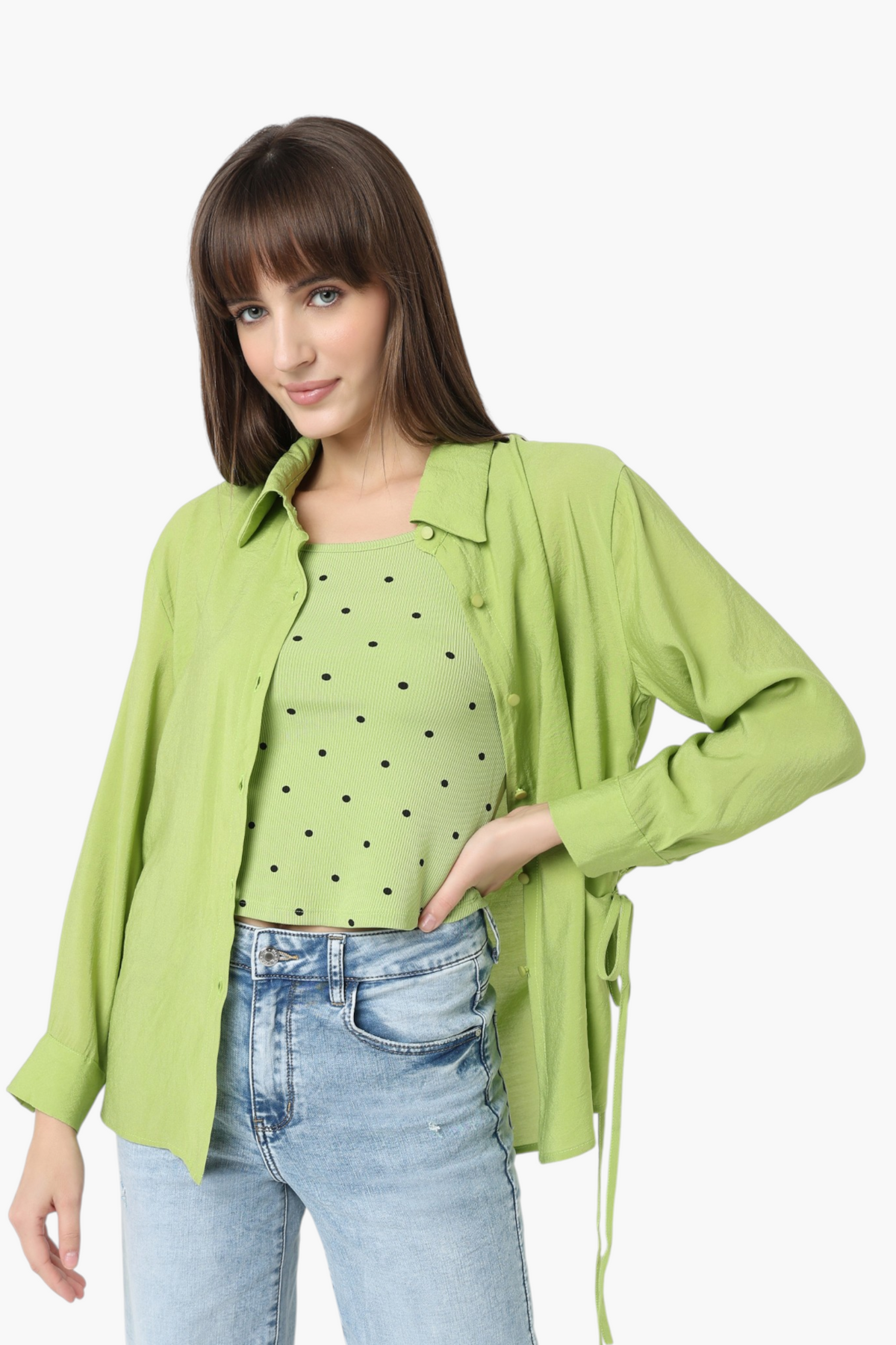 Oversized Shirt with Side Tie Drawstring
