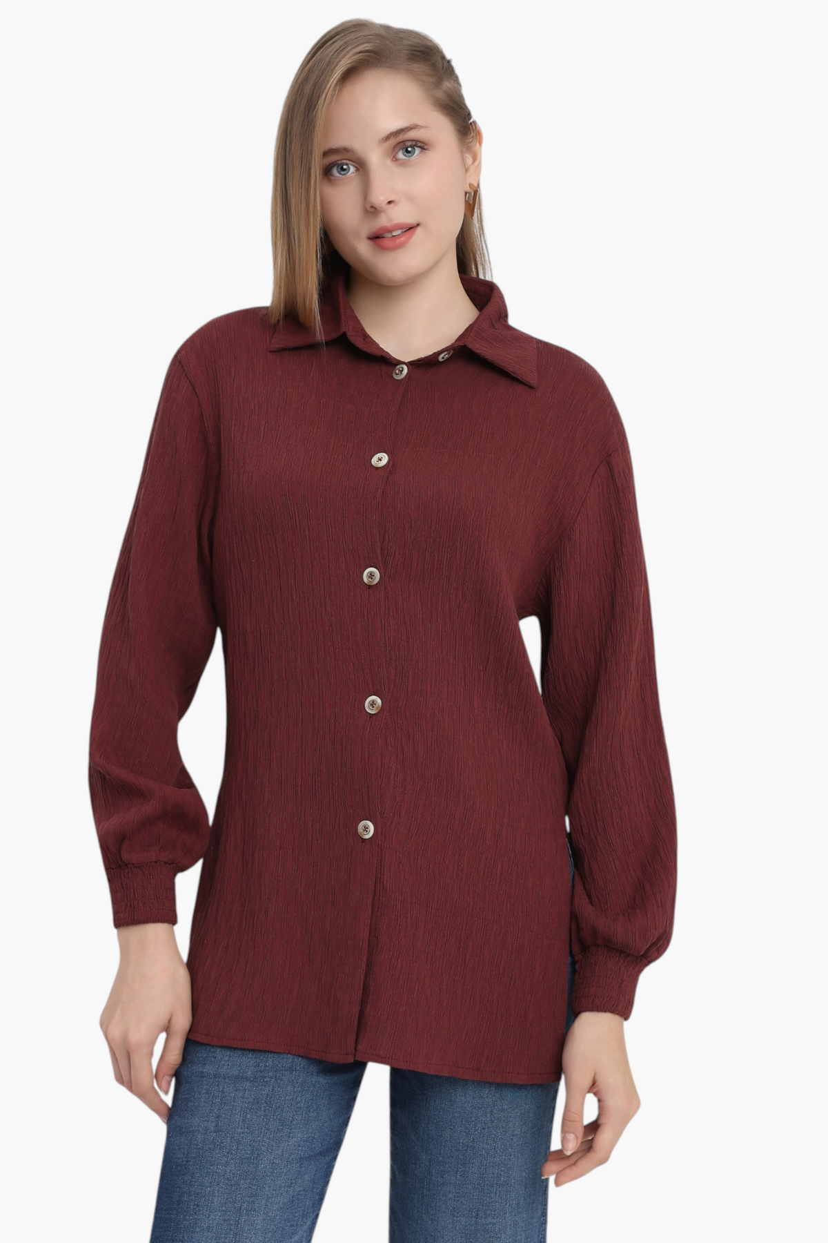 Textured Shirt with Elasticated Cuff Sleeves