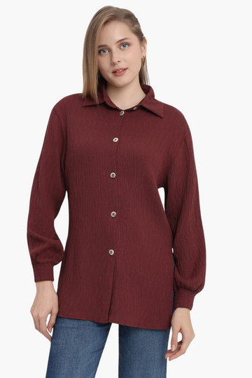 Textured Shirt with Elasticated Cuff Sleeves