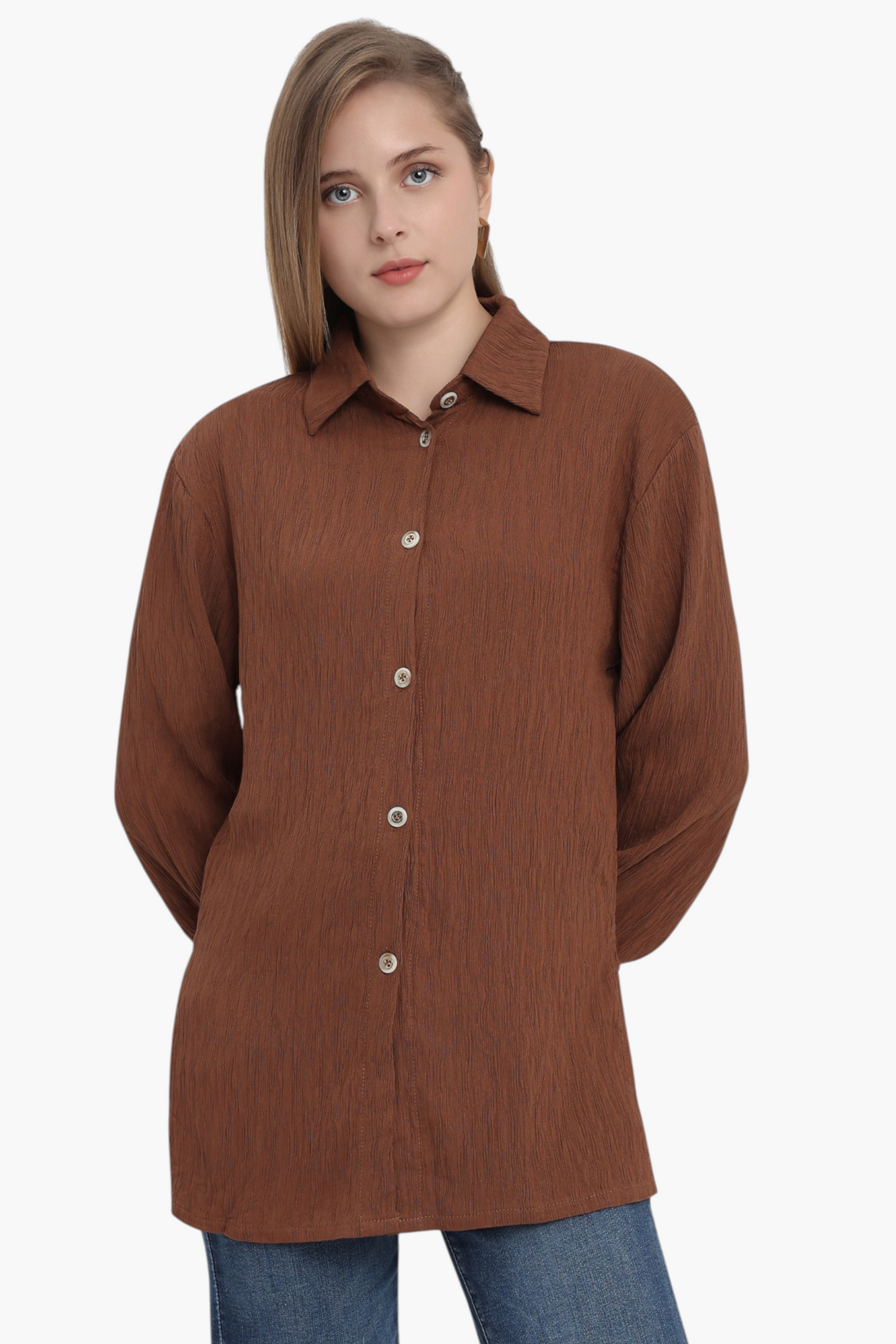 Textured Shirt with Elasticated Cuff Sleeves