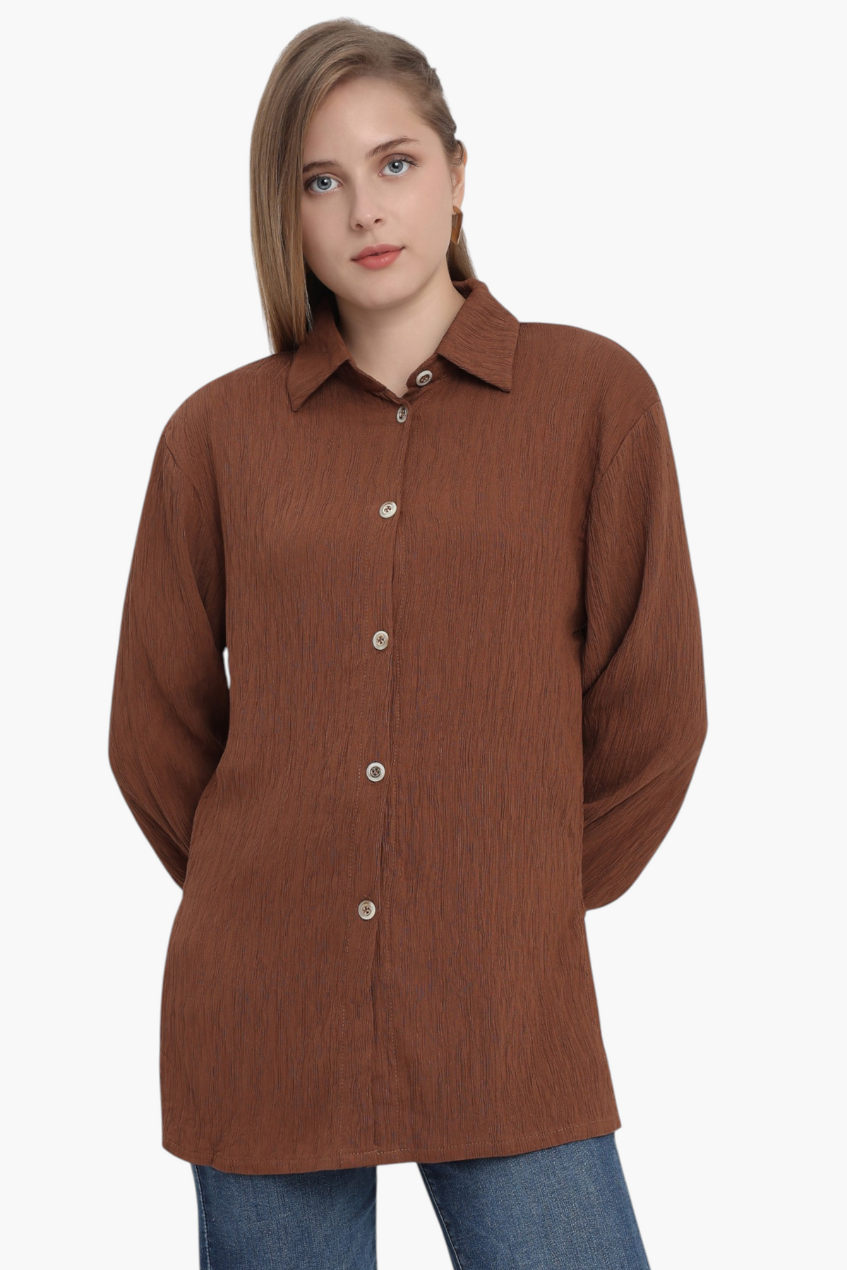Textured Shirt with Elasticated Cuff Sleeves